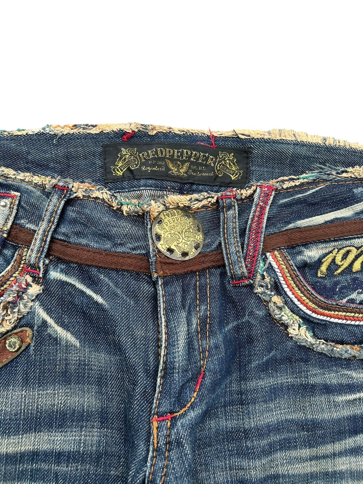 If Six Was Nine × KMRii × Le Grande Bleu (L.G.B.) ☠️ Red Papper Japanese Punk Rusty Faded Denim Jeans Lowrise Size US 30 / EU 46 - 5 Thumbnail