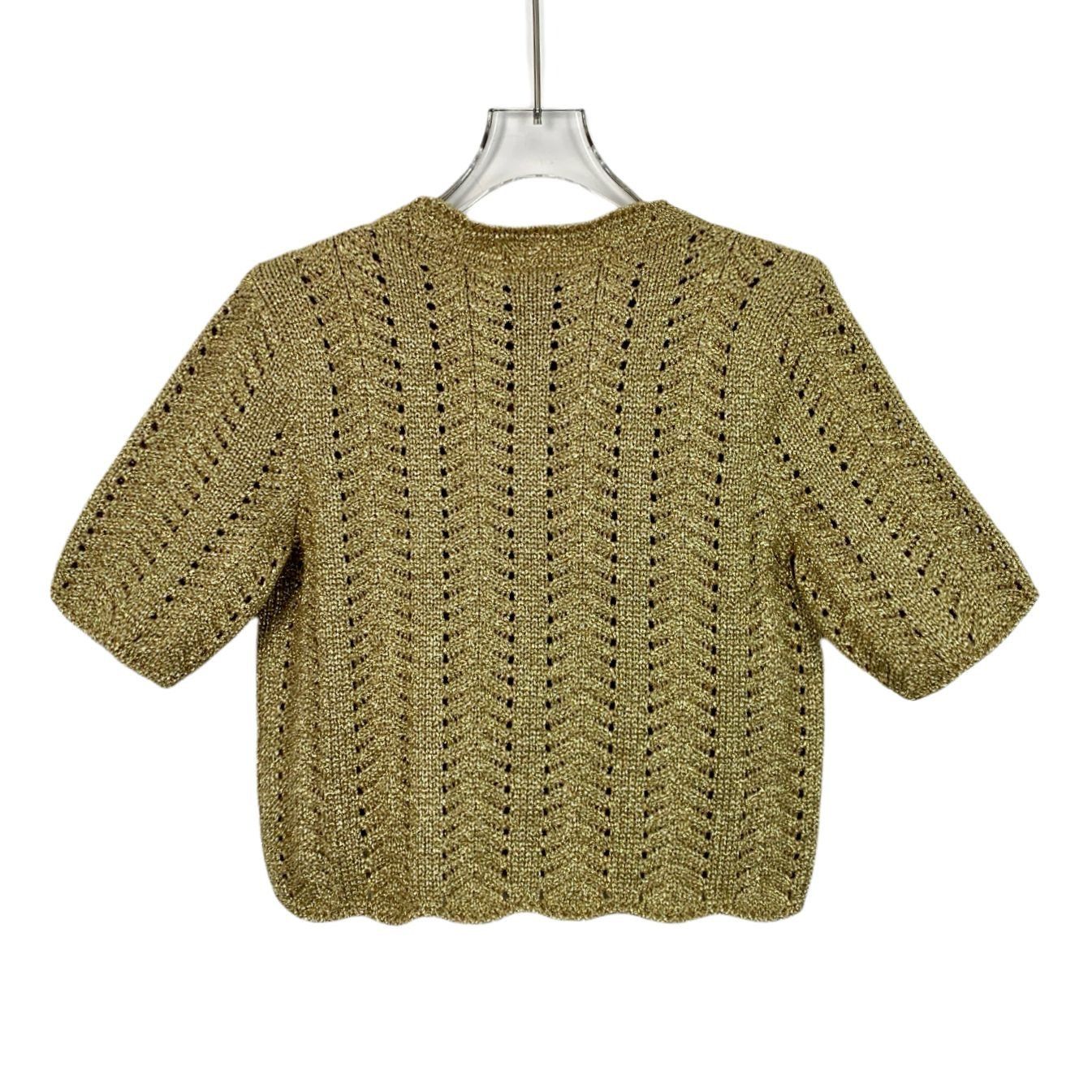 Gucci Gucci S Brown Gold Round Neck Knitted Short Sleeve Top Silk Size S / US 4 / IT 40 - 1 Thumbnail