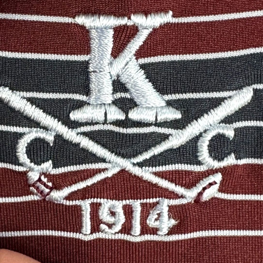 Vintage Dunning Golf Polo Shirt Mens XL Maroon Navy Striped Performance Breathable Stretch Golf Polo Shirt Size US XL / EU 56 / 4 - 7 Thumbnail