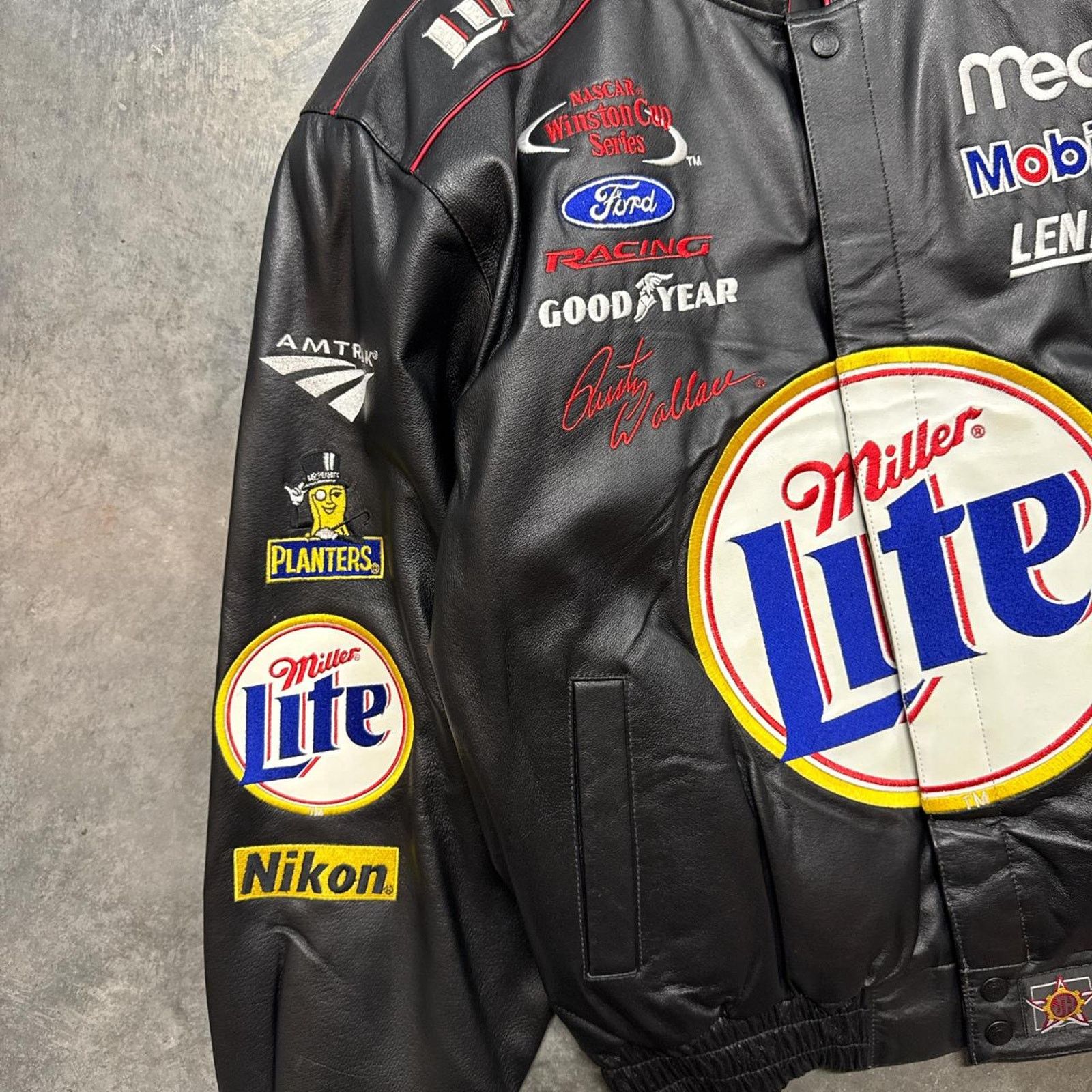 NASCAR × Vintage Vintage JH Jeff Hamilton NASCAR Miller Lite Leather Jacket Size US L / EU 52-54 / 3 - 2 Thumbnail