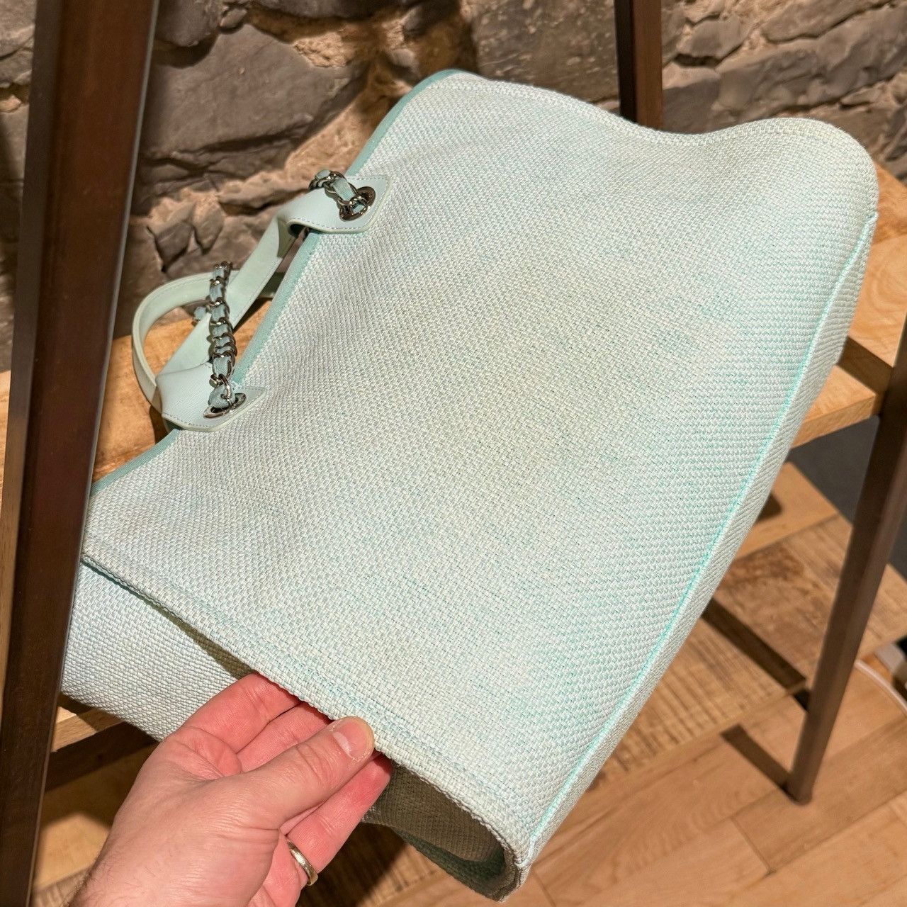 Chanel Chanel Turquoise Woven Straw Large Deauville Tote Bag Size ONE SIZE - 11 Thumbnail