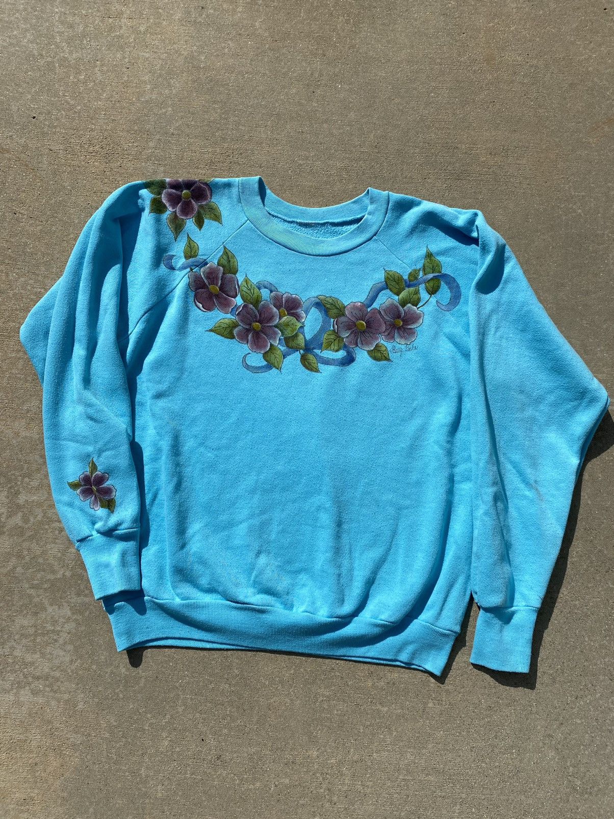 Handmade × Vintage VINTAGE Flower Crewneck Size L / US 10 / IT 46 - 1 Thumbnail