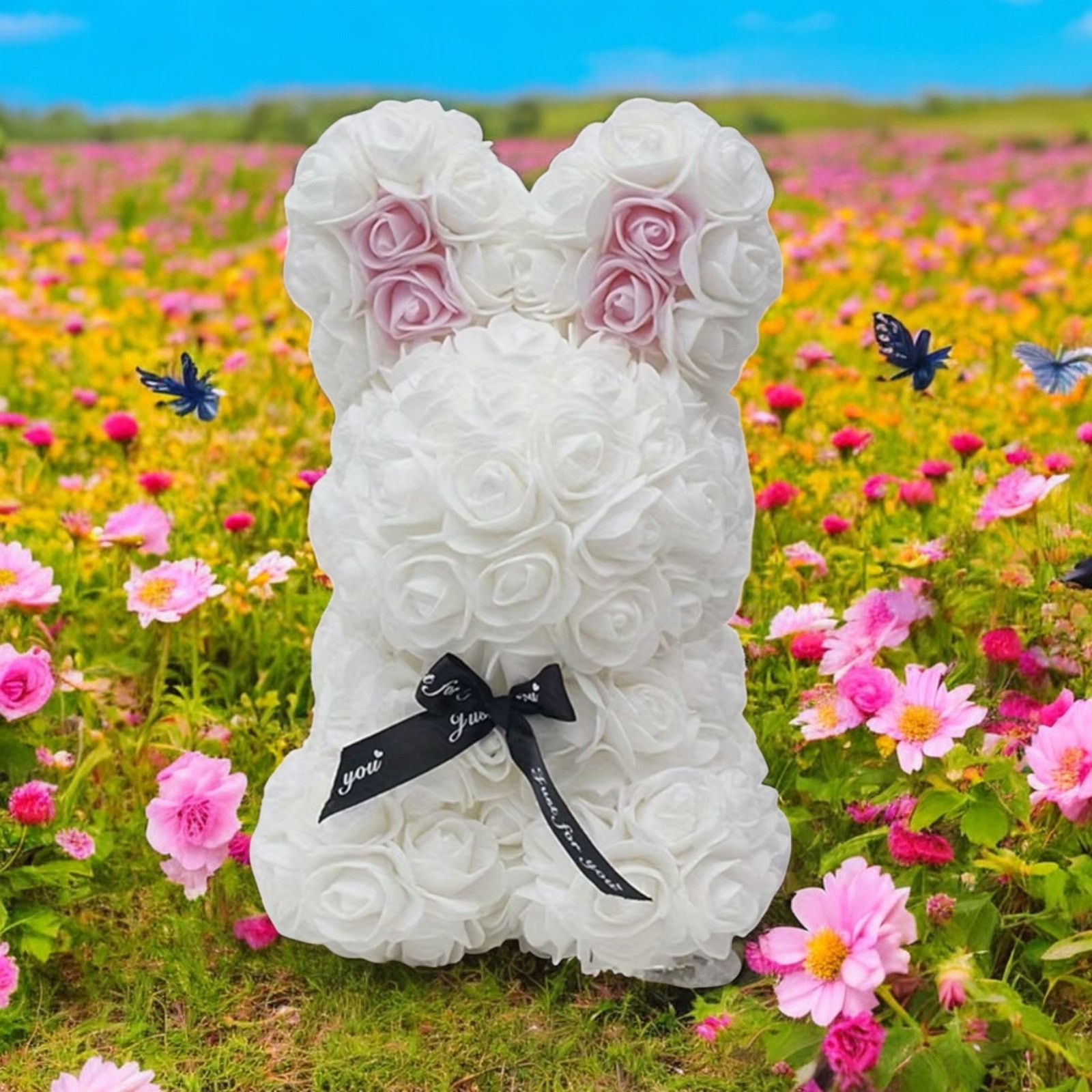 Other New | Stunning White Rose Flower Bunny - Easter Gift Size ONE SIZE - 2 Thumbnail
