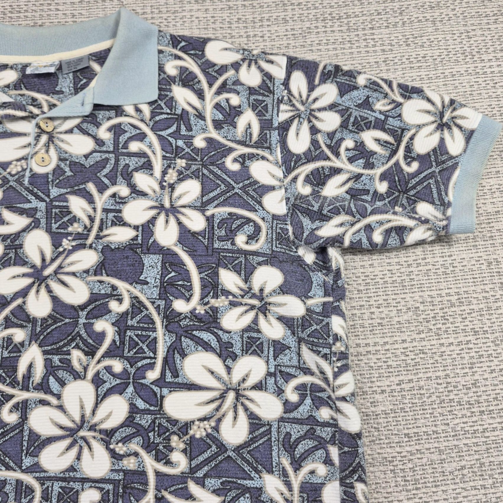Vintage VINTAGE OP Polo Shirt Mens XL Blue Floral Hawaiian Tropical Knit Cotton Short Sleeve Size US XL / EU 56 / 4 - 2 Thumbnail