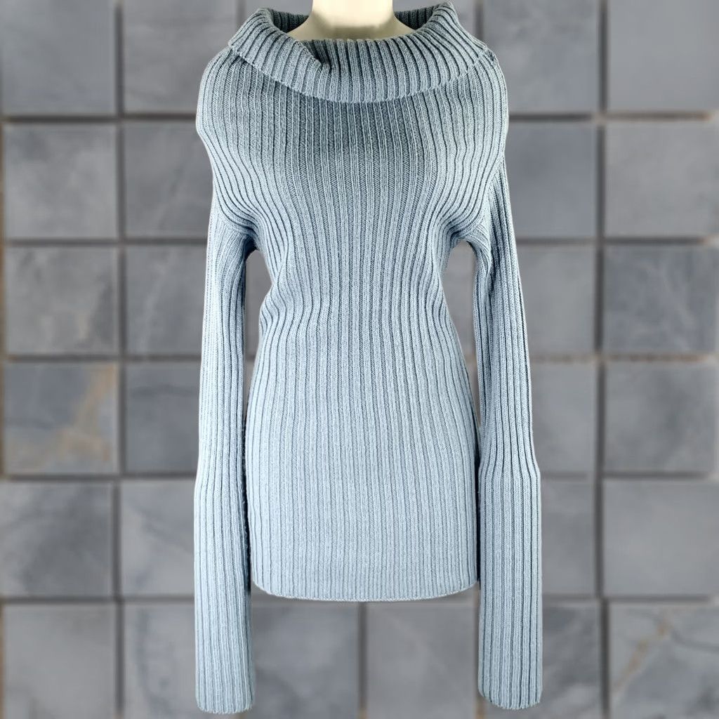 Dolce & Gabbana DOLCE & GABBANA Blue Ribbed Turtleneck Sweater Women Size 6 Size M / US 6-8 / IT 42-44 - 1 Thumbnail