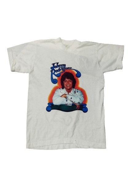 image of Band Tees x Vintage 70's Johnny Rodriguez Tee in White, Men's (Size Small)