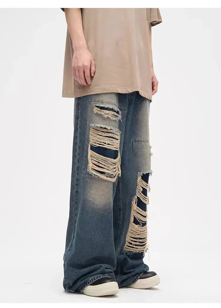 Japanese Brand Loose straight leg distressed jeans Size US 32 / EU 48 - 5 Thumbnail