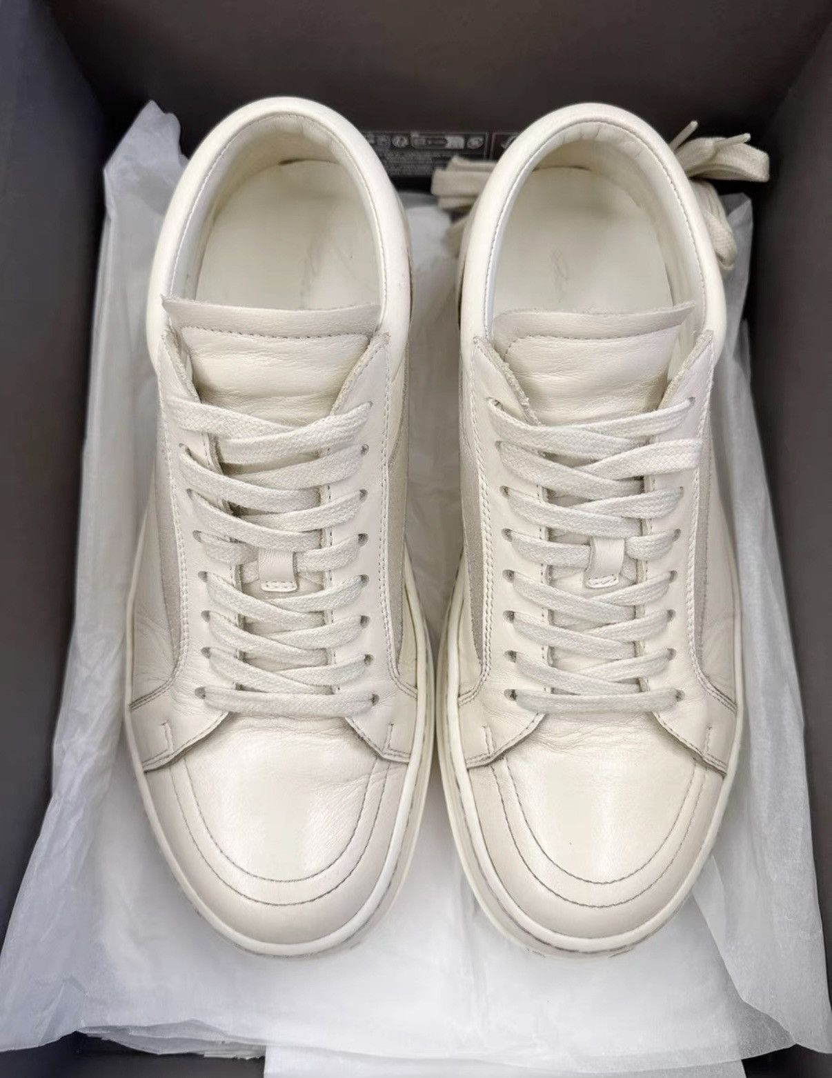 Rick Owens Rick Owens mainline white milk shiny low-top new model Size US 7 / EU 40 - 4 Thumbnail