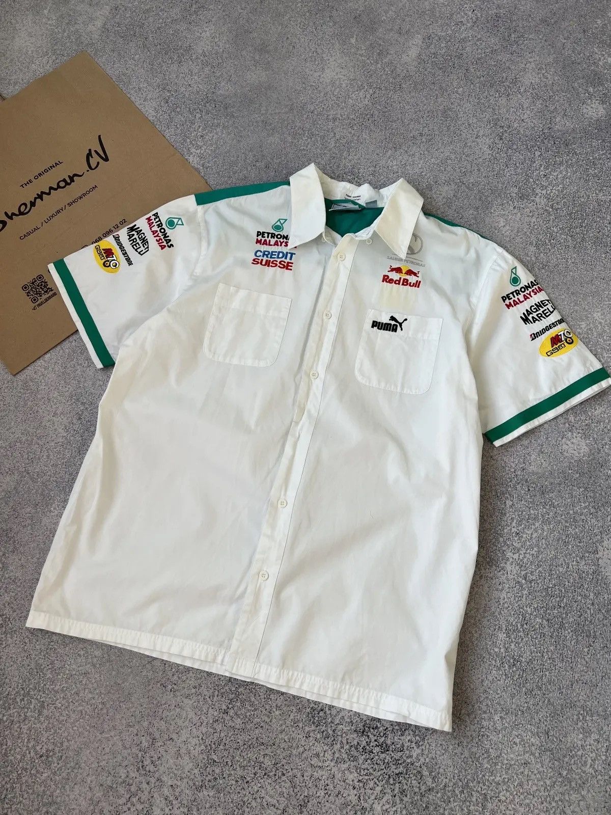 Puma × Vintage Vintage 90s Petronas Shorts Sleeve Racing Button up Size US L / EU 52-54 / 3 - 2 Thumbnail