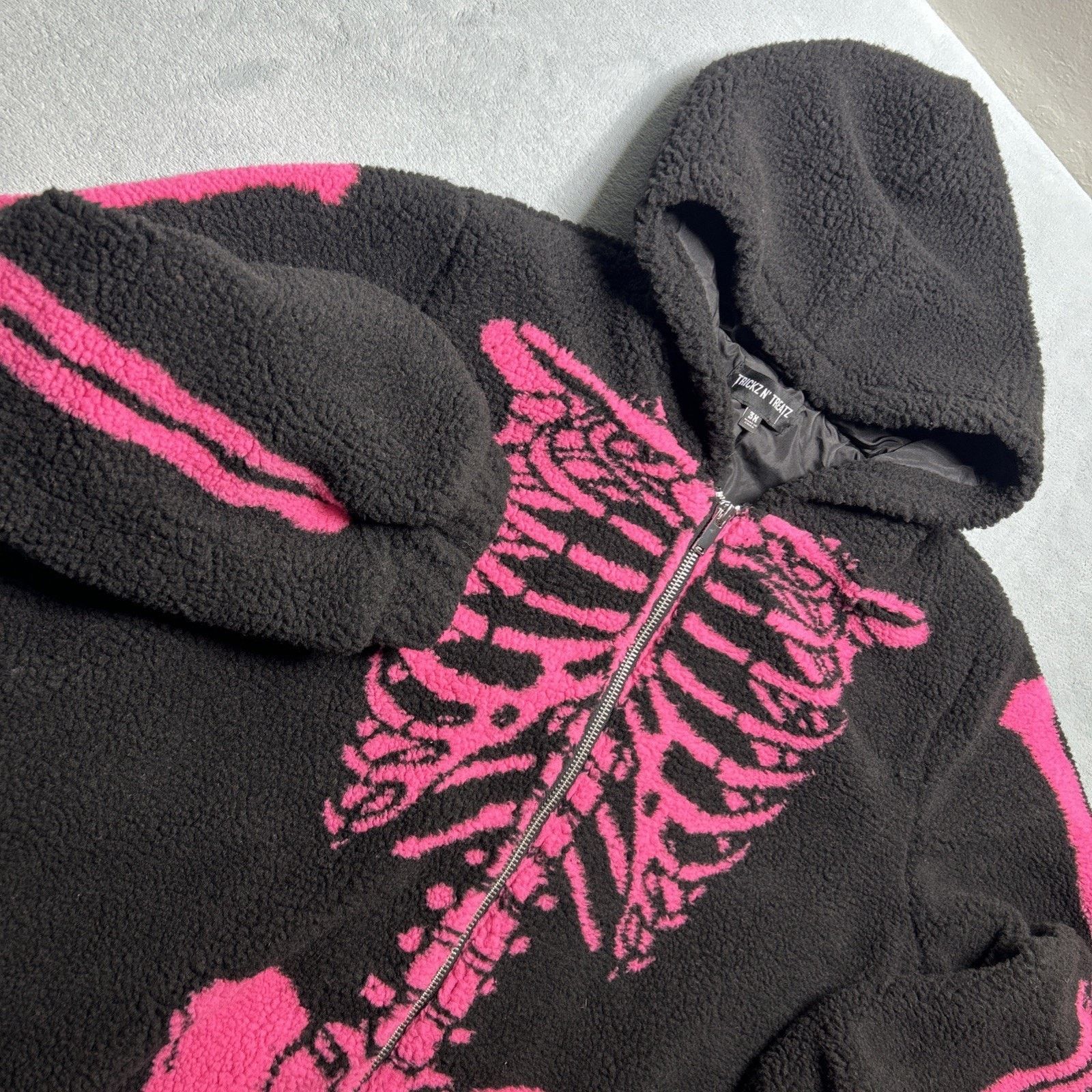 Dolls Kill Skeleton Bare Bone Sherpa Ribcage Hoodie 3X Jacket Deep Pile Size US XXL / EU 58 / 5 - 2 Thumbnail