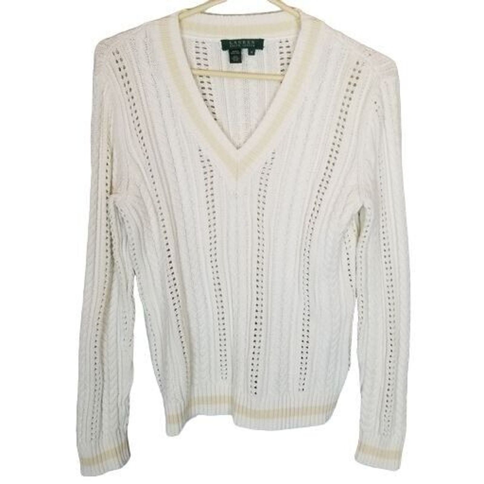 Lauren Ralph Lauren Lauren Ralph Lauren Womens Cable Knit V-Neck Sweater Size M Size M / US 6-8 / IT 42-44 - 1 Thumbnail