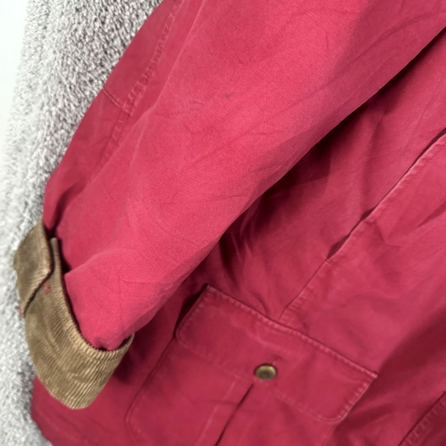 Vintage L.L. Bean Canvas Coat Womens 2X Red Quilted Collar Button Pockets Corduroy Size XXL / US 16-18 / IT 52-54 - 2 Thumbnail