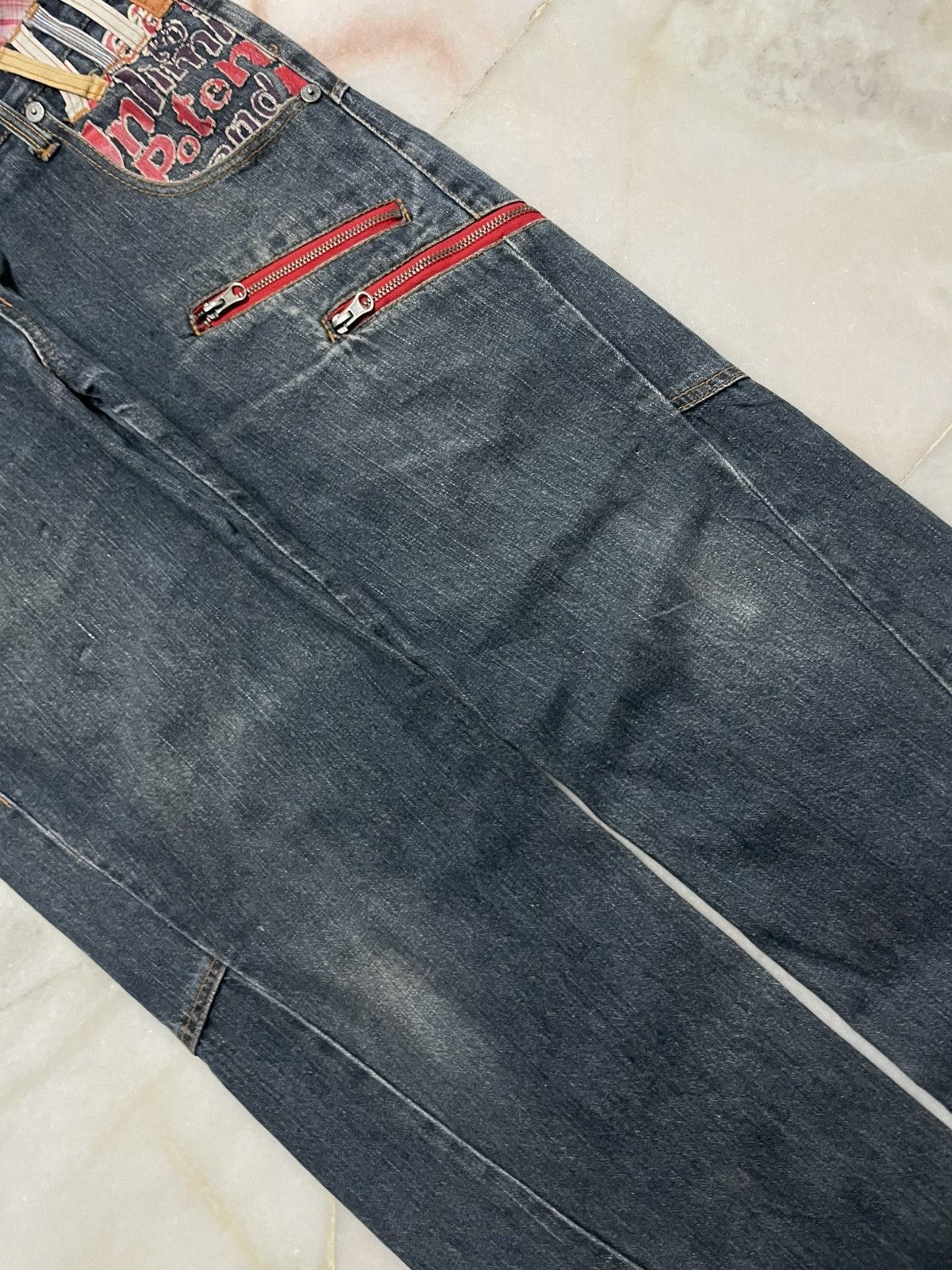 💥Double Waist💥Sick Vintage Nylus Faded Zipper Punk Jeans