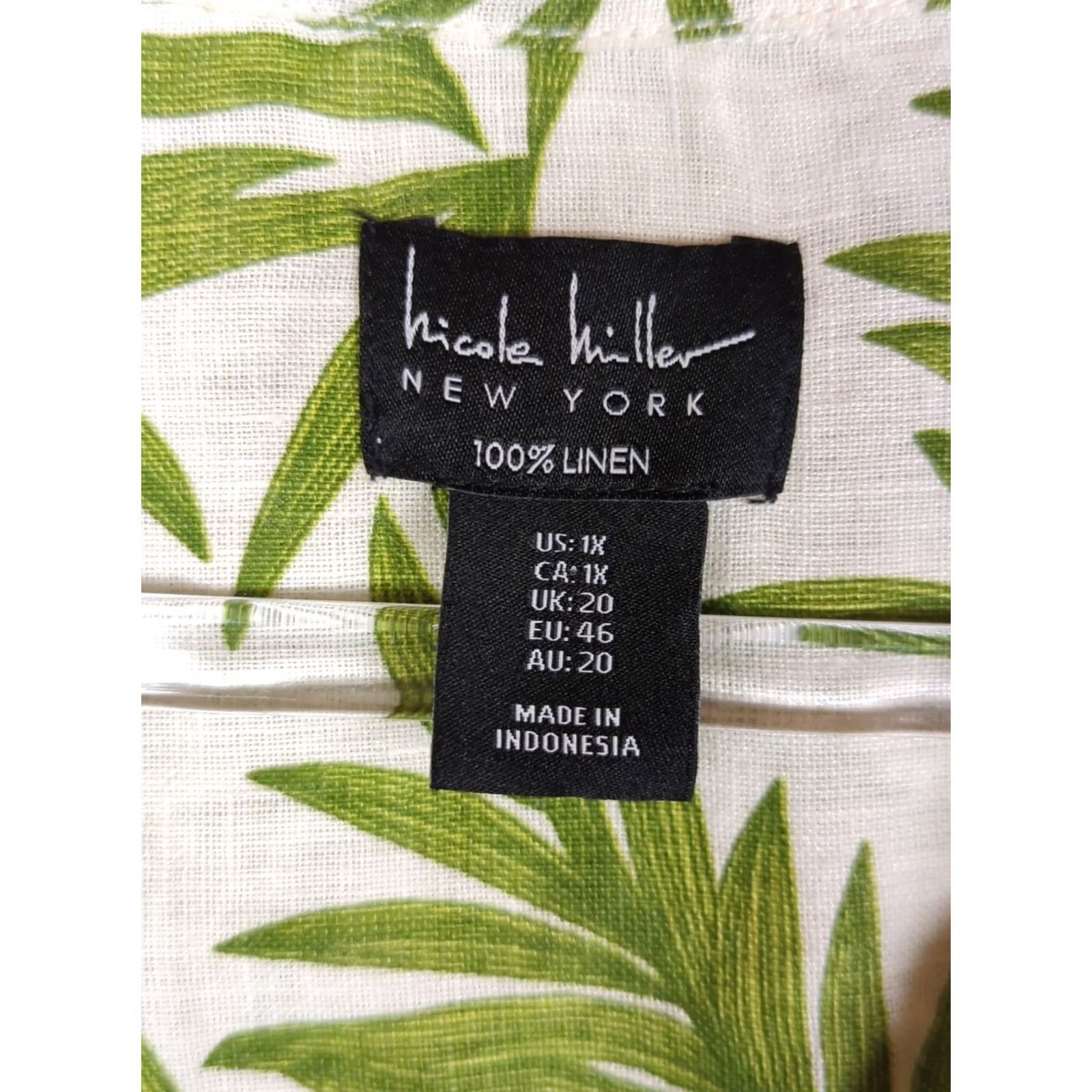 Nicole Miller Nicole Miller Green Tropical Print 1X Linen Popover Tunic Boho Beach Blouse Size XL / US 12-14 / IT 48-50 - 3 Thumbnail