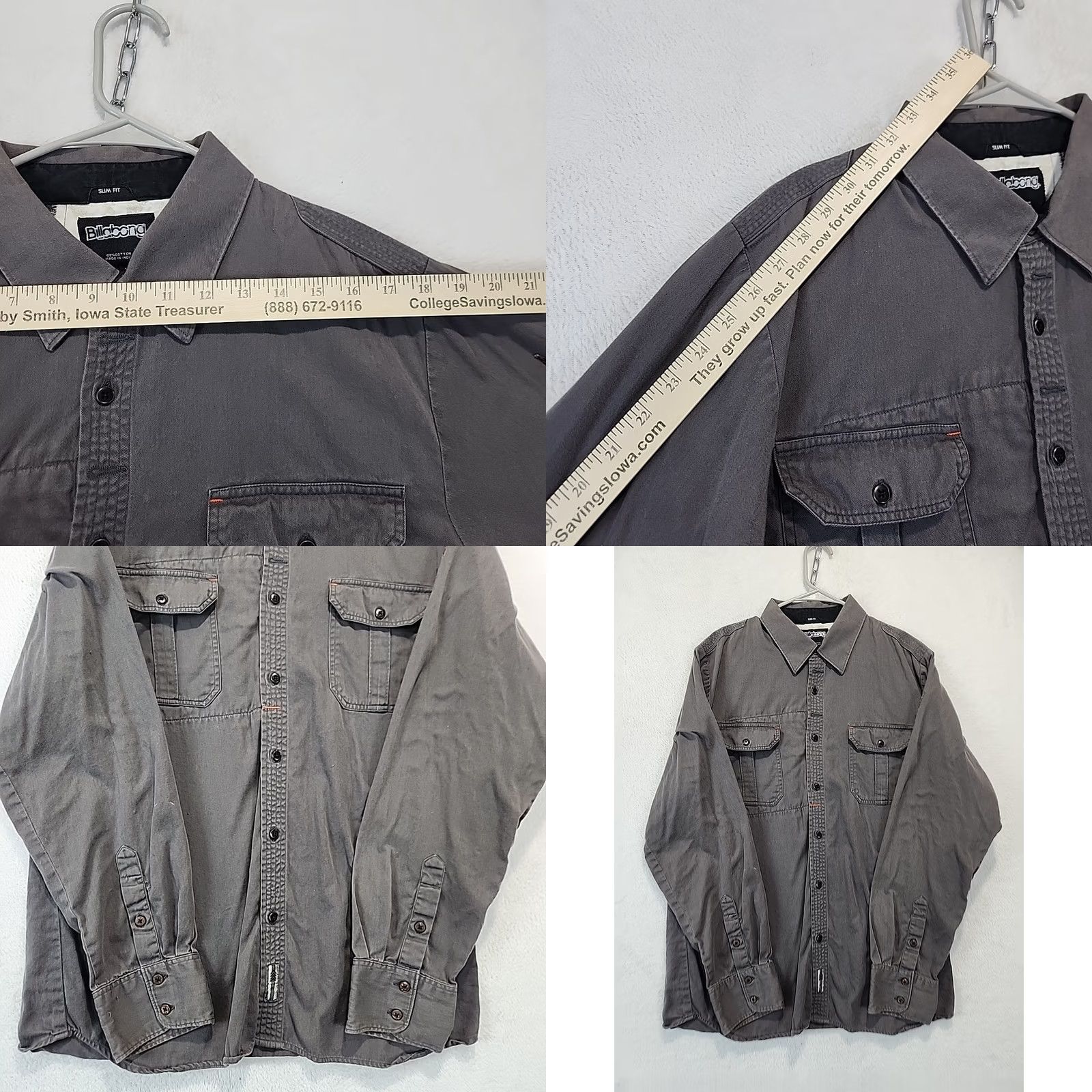 Billabong Billabong Mens L Gray Long Sleeve Button-Up Shirt Grunge Skater Mechanics Pocketed Casual Size US L / EU 52-54 / 3 - 8 Thumbnail