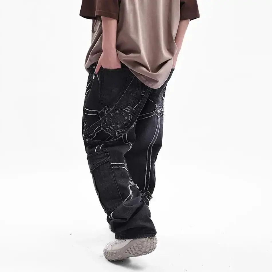 Japanese Brand Oversized Hip Hop Wide Leg Jeans Men Y2k Punk Graphic Size US 32 / EU 48 - 2 Thumbnail