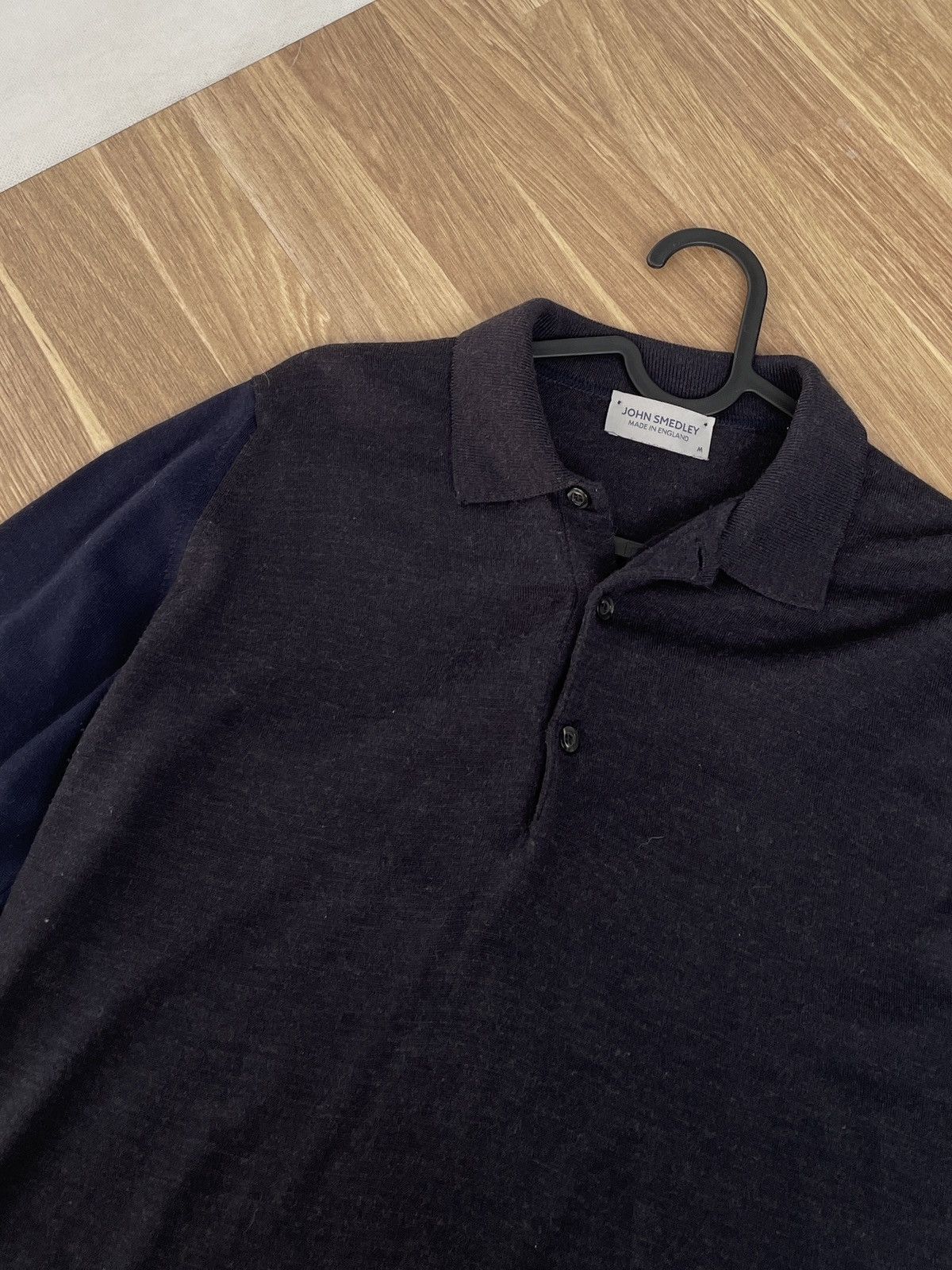 John Smedley John Smedley Grey/Navy Knit Wool Polo Shirt Size Medium Size US M / EU 48-50 / 2 - 4 Thumbnail