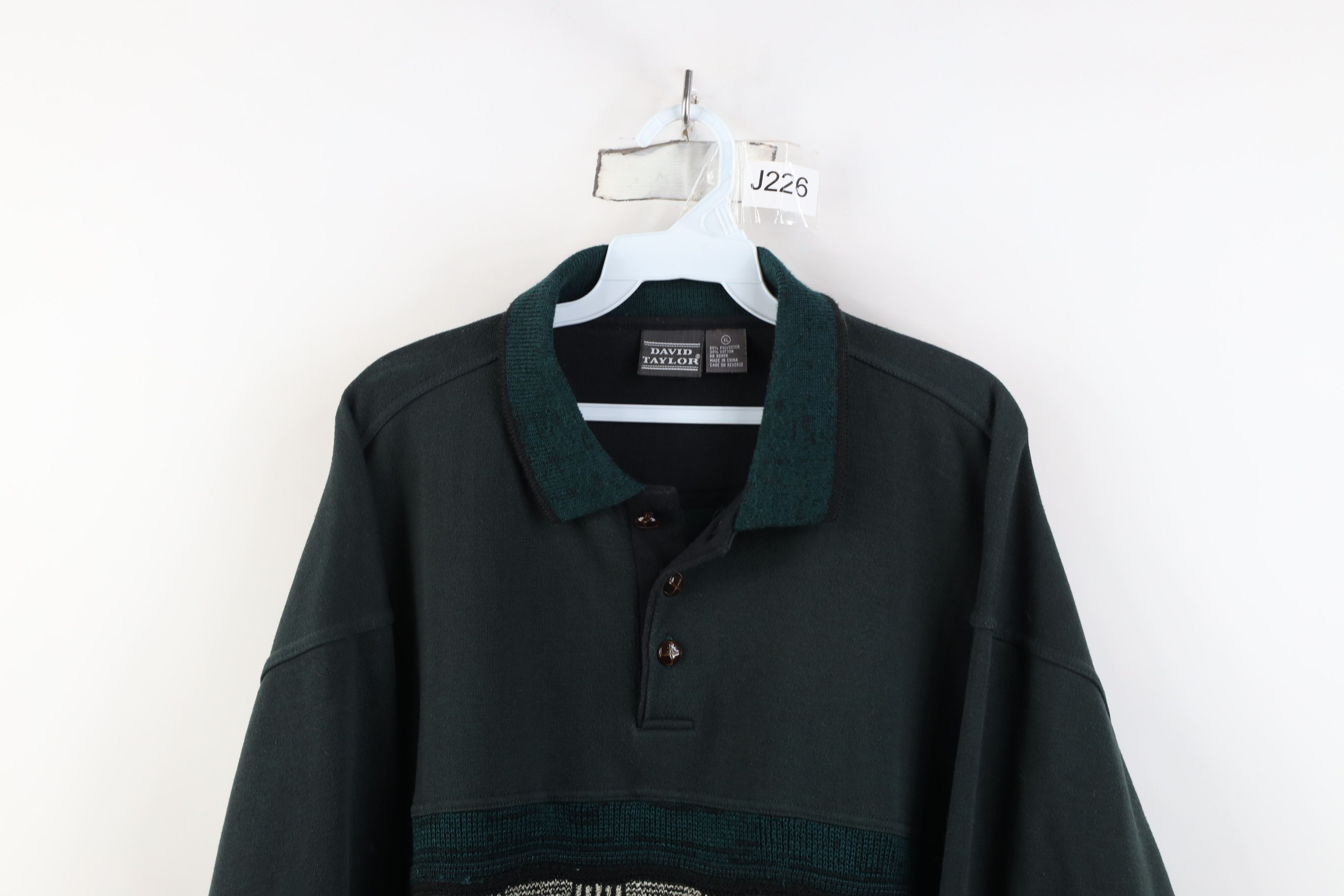 Vintage Vintage 90s Streetwear Collared Pullover Sweatshirt Green Size US XL / EU 56 / 4 - 2 Thumbnail