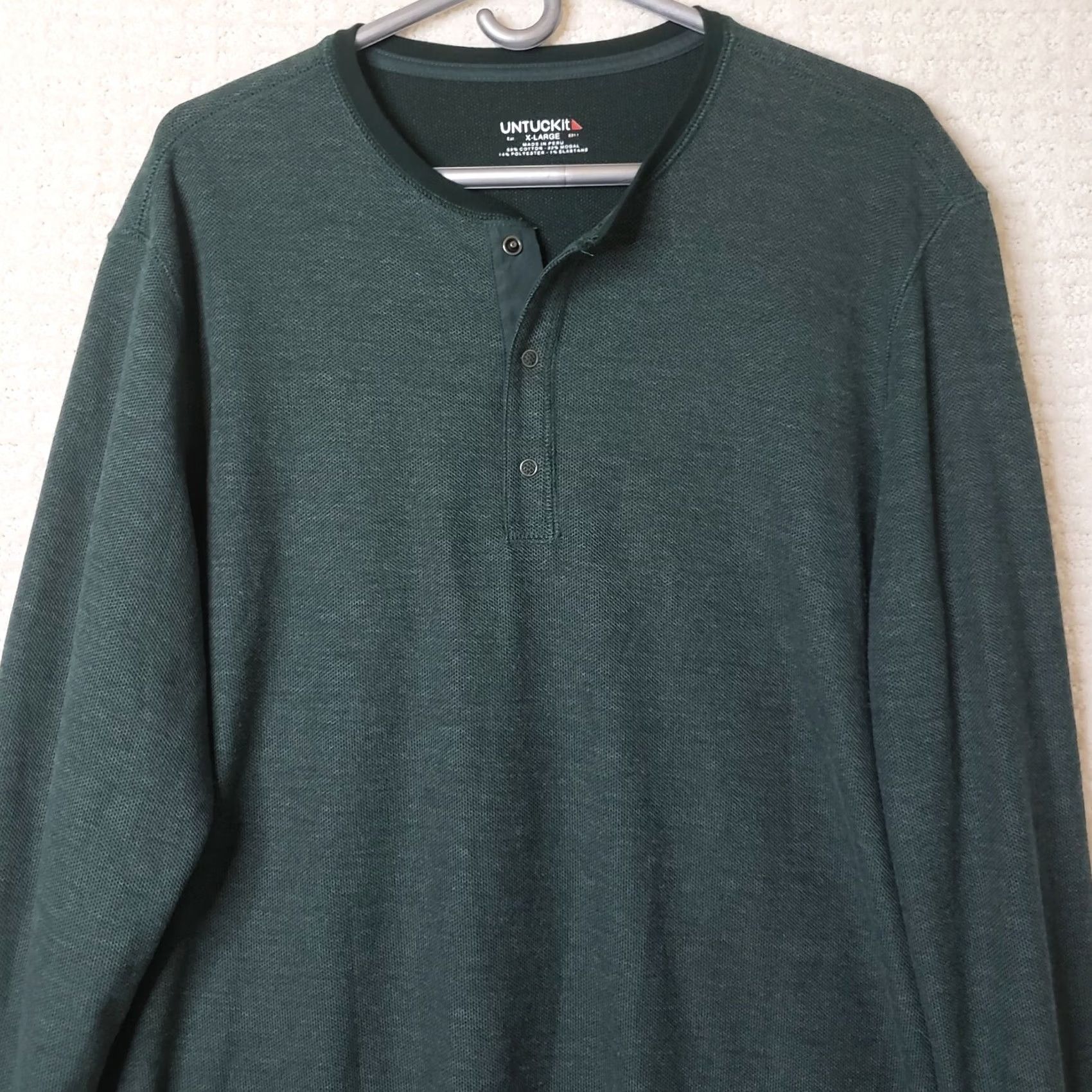 UNTUCKit UNTUCKit Men XL Henley Sweater Shirt Heathered Green Button-Up Long Sleeve Casual Casual Comfort N/A Size US XL / EU 56 / 4 - 7 Thumbnail