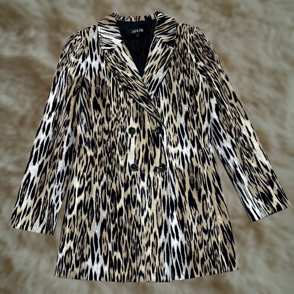 Doublet Julio Blazer Coat Jacket Leopard Print Brown 2 Women Wool Blend Long Sleeve Buttoned Lined Pockets Casual Workwear Fall Winter Vintage: No Size XS / US 0-2 / IT 36-38 - 1 Thumbnail