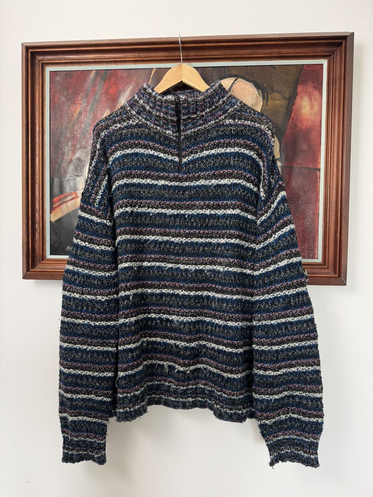 Missoni Missoni Rare Sweater Knitted Wool Lana Multicolor 1/4 Zip Size US XL / EU 56 / 4 - 2 Thumbnail