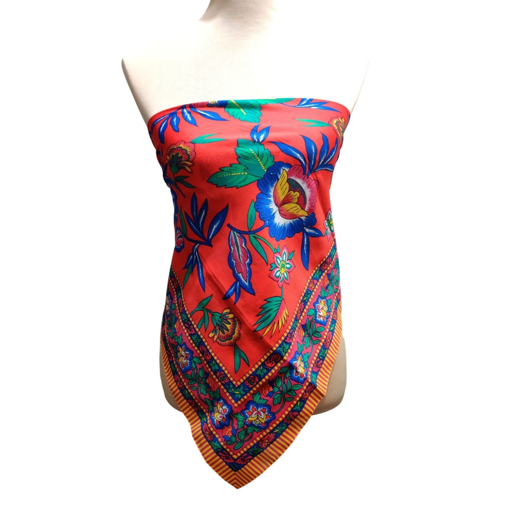 Vintage Berkshire Womens Scarf Red Floral Square Vintage Italian Bor Size ONE SIZE - 3 Thumbnail