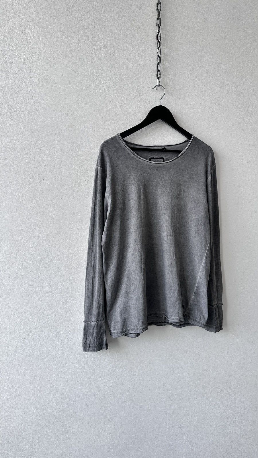 tigha Tigha Grey Acid Washed Longsleeve Cotton Top Raw Hem Grunge Size US L / EU 52-54 / 3 - 3 Thumbnail