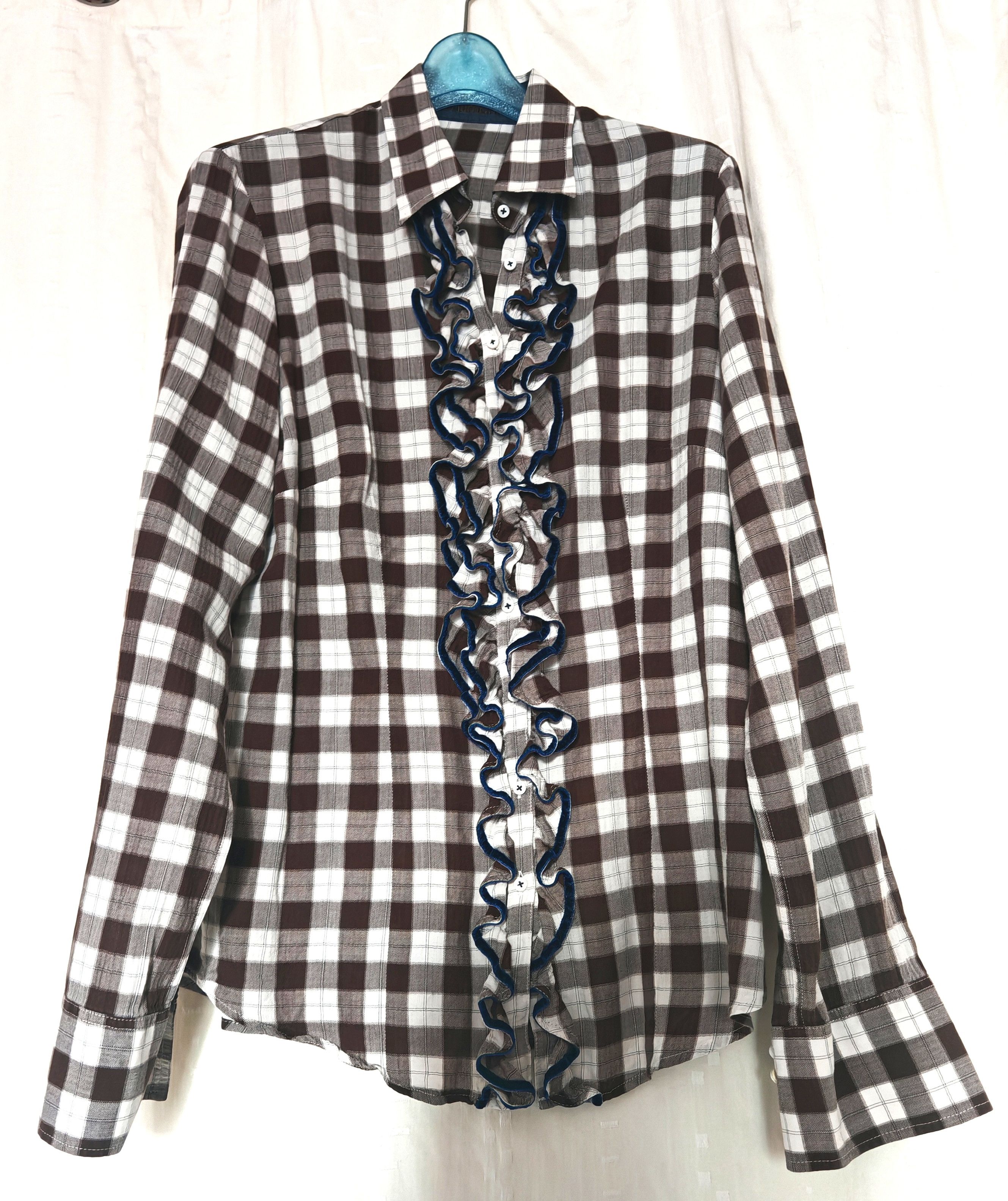 Vintage Rare VTG Checked Flannel Button Up Shirt Ruffled Front Size M / US 6-8 / IT 42-44 - 5 Thumbnail