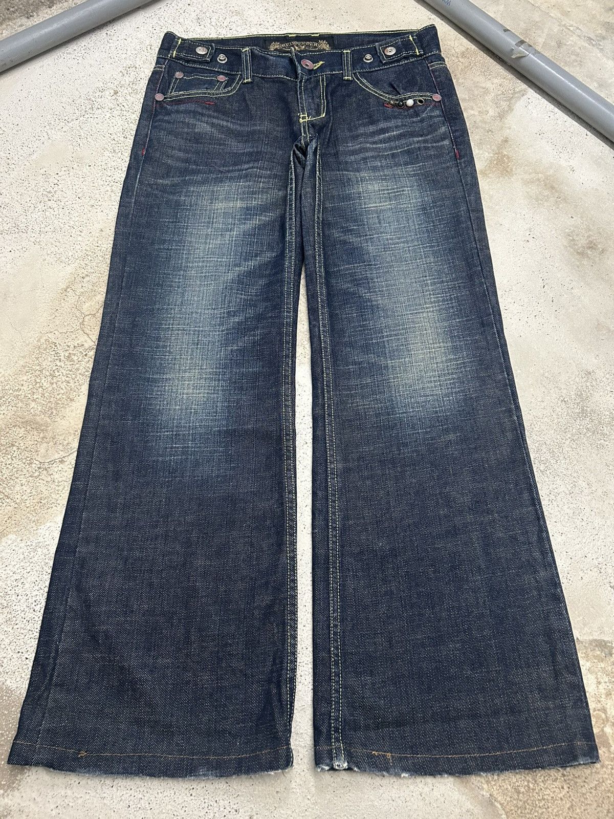 Hysteric Glamour Flare Red pepper embroidered wide leg blue jeans Size 30" / US 8 / IT 44 - 2 Thumbnail