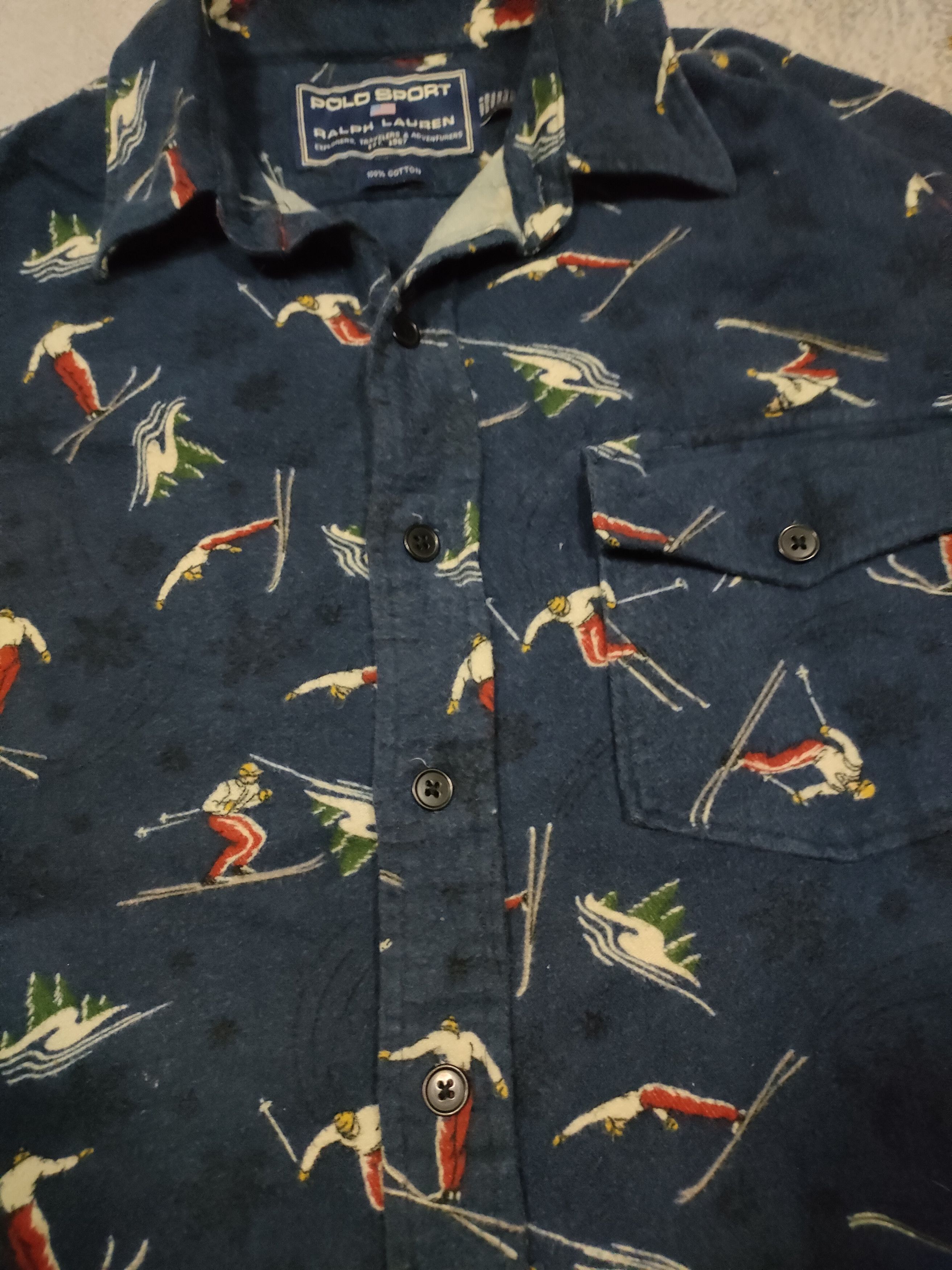 Polo Ralph Lauren × Vintage Vintage Polo Sport Full Print Ski Button UPs Size US L / EU 52-54 / 3 - 3 Thumbnail