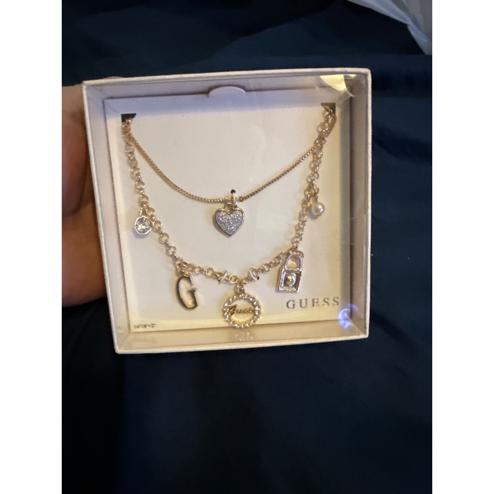 Guess GUESS Gold-Tone Charm Necklace & Bracelet Set Sparkling Hear Size ONE SIZE - 1 Thumbnail