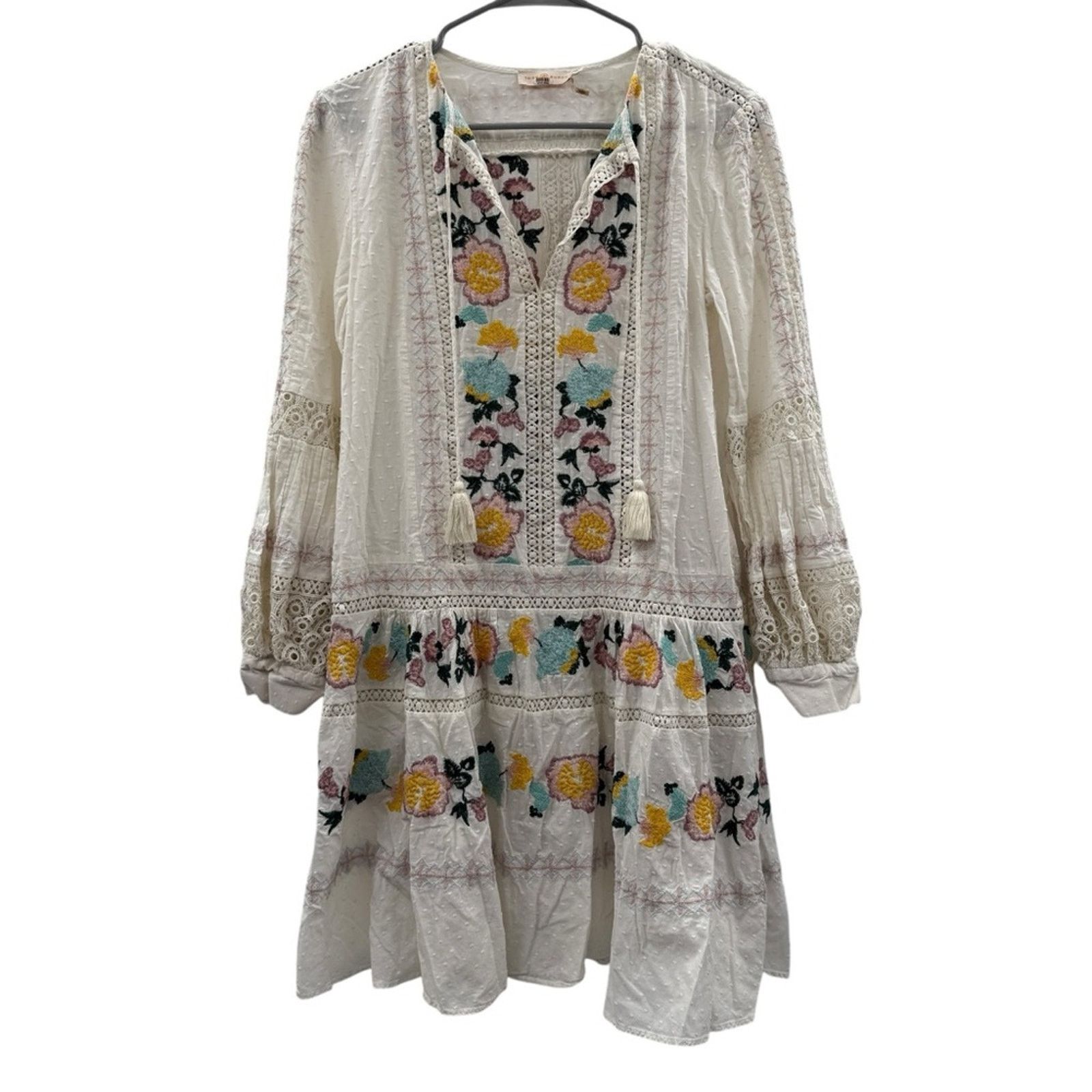 Tory Burch Tory Burch White Multicolor Floral Boho Long Sleeve Dress Size S / US 4 / IT 40 - 2 Thumbnail