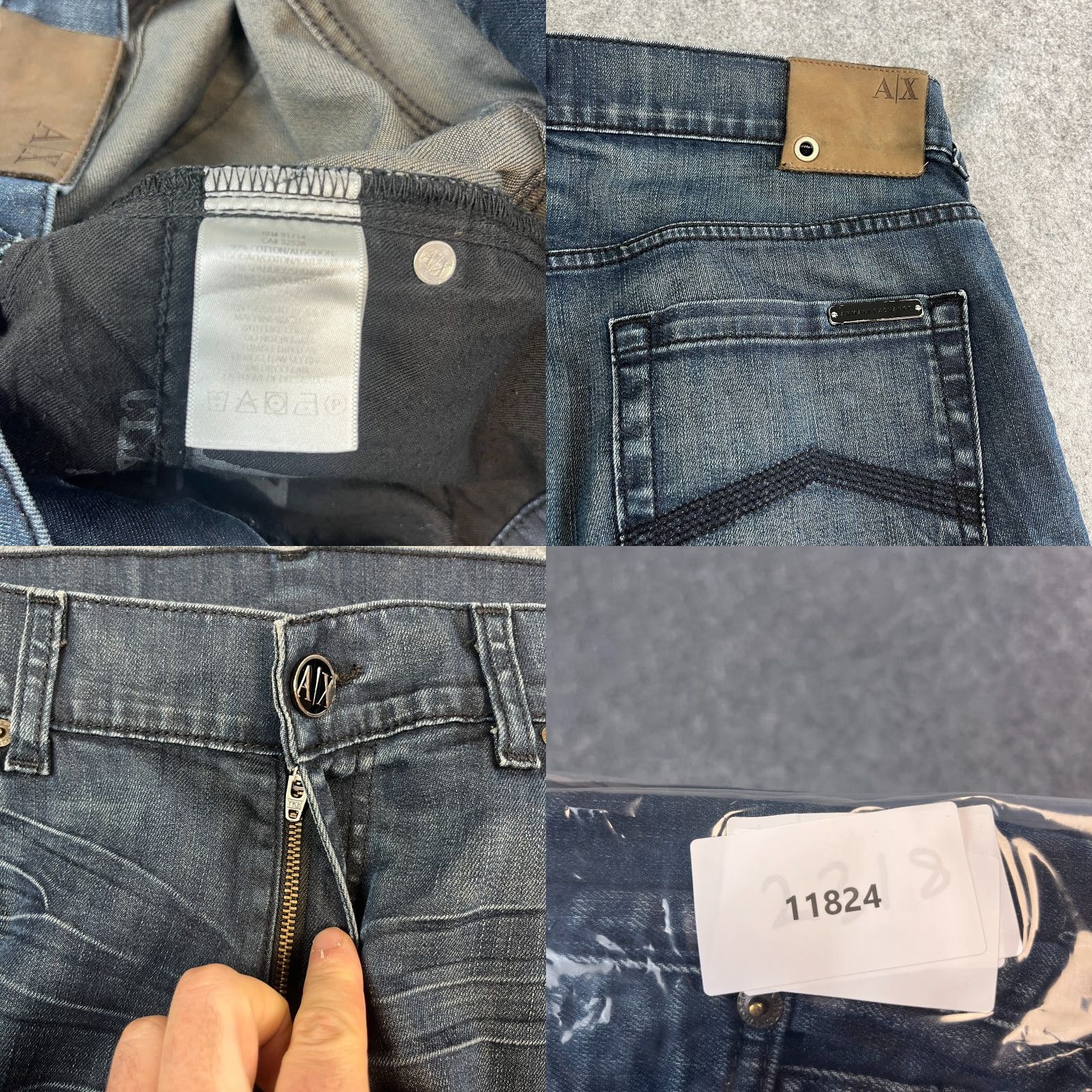 Armani Exchange Armani Exchange Mens Jeans Regular Tapered 33 34 Dark Wash Blue Whiskers Denim 5-Pocket Design Machine Washable Jeans Store Vintage No N/A Size US 33 - 8 Thumbnail