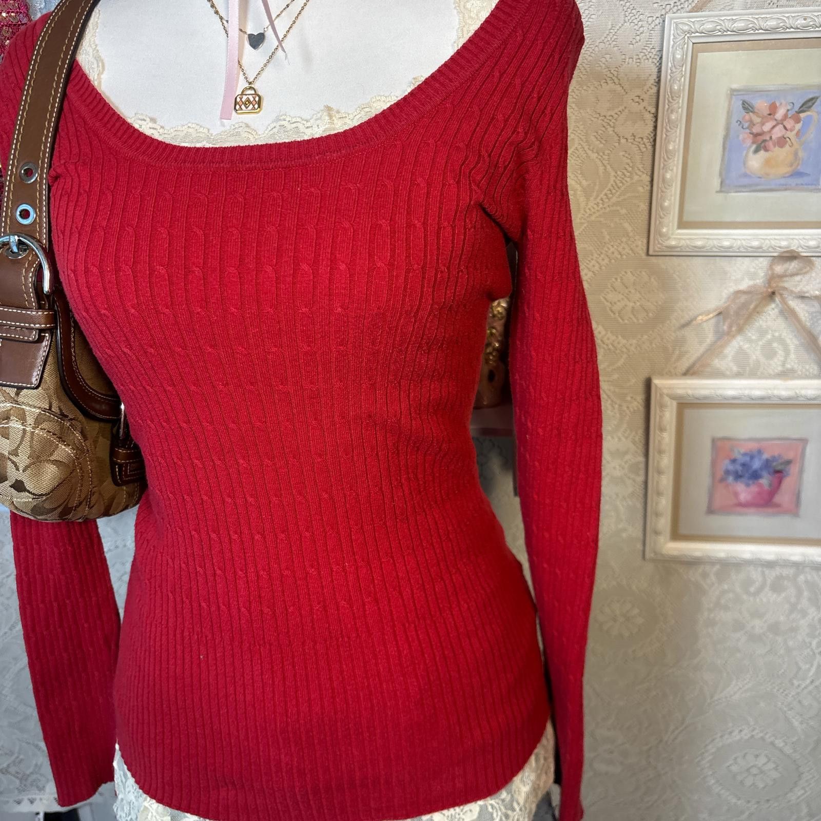 Other y2k elena gilbert red cable knit fitted sweater Size L / US 10 / IT 46 - 4 Thumbnail