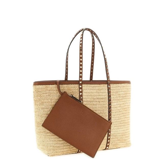Valentino VALENTINO GARAVANI Rockstud Large Brown Raffia Tote Bag New Size ONE SIZE - 3 Thumbnail