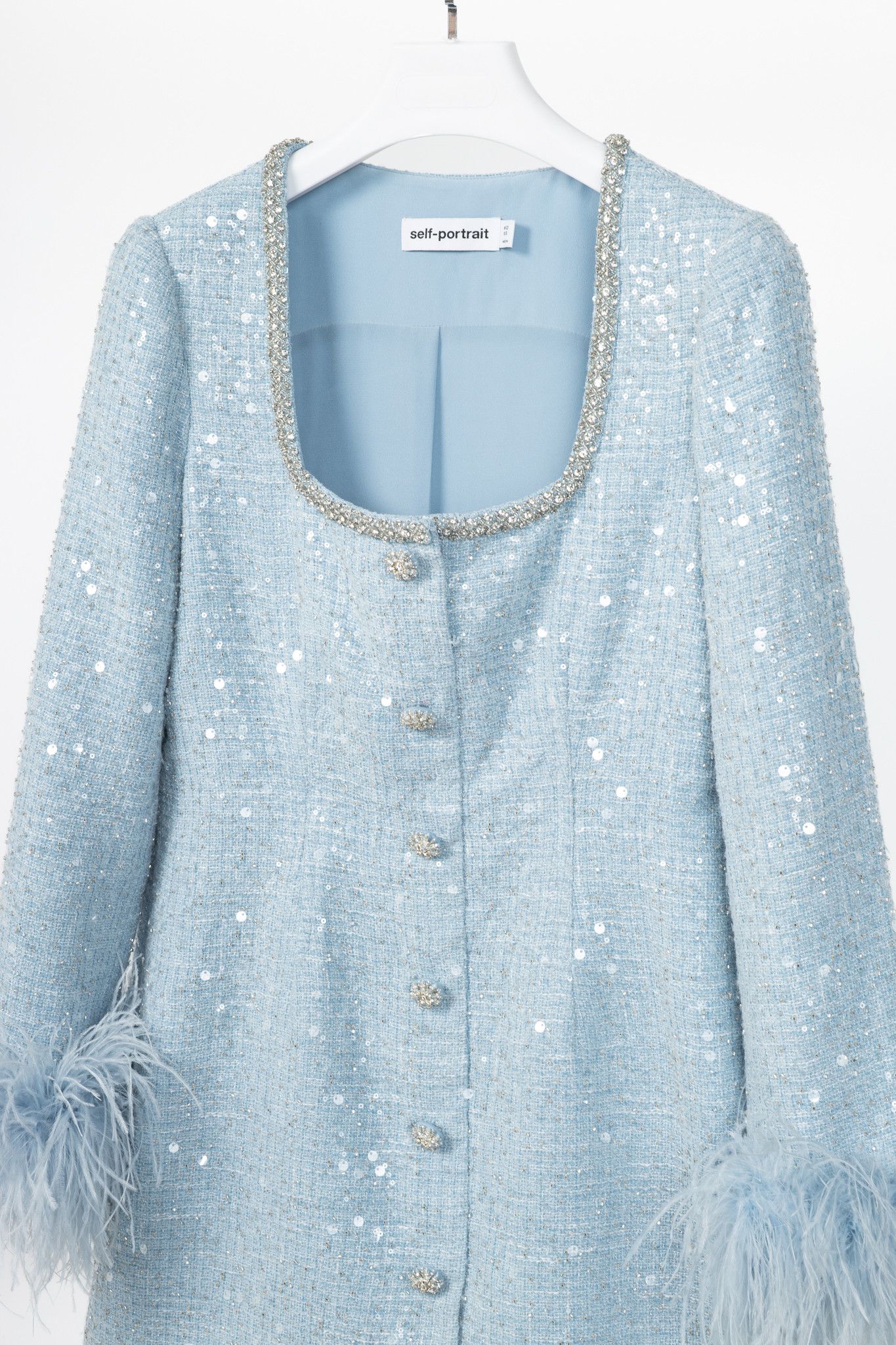 Self-Portrait Self-Portrait SS24 Blue Sequin Boucle Feather Mini Dress Size M / US 6-8 / IT 42-44 - 3 Thumbnail