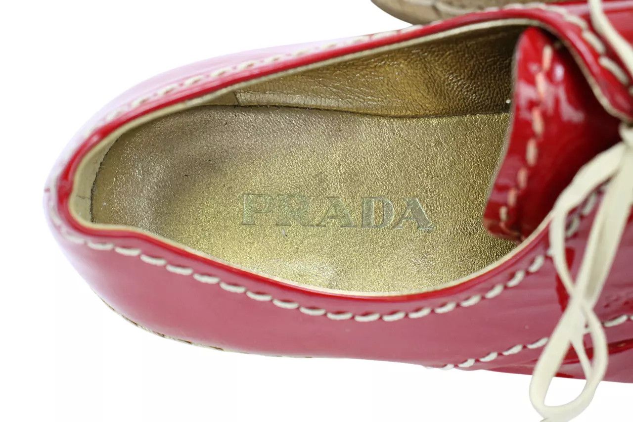 Prada PRADA Women's EU 36.5 Red Patent Leather Lace Up Espadrille Size US 6.5 / IT 36.5 - 8 Thumbnail