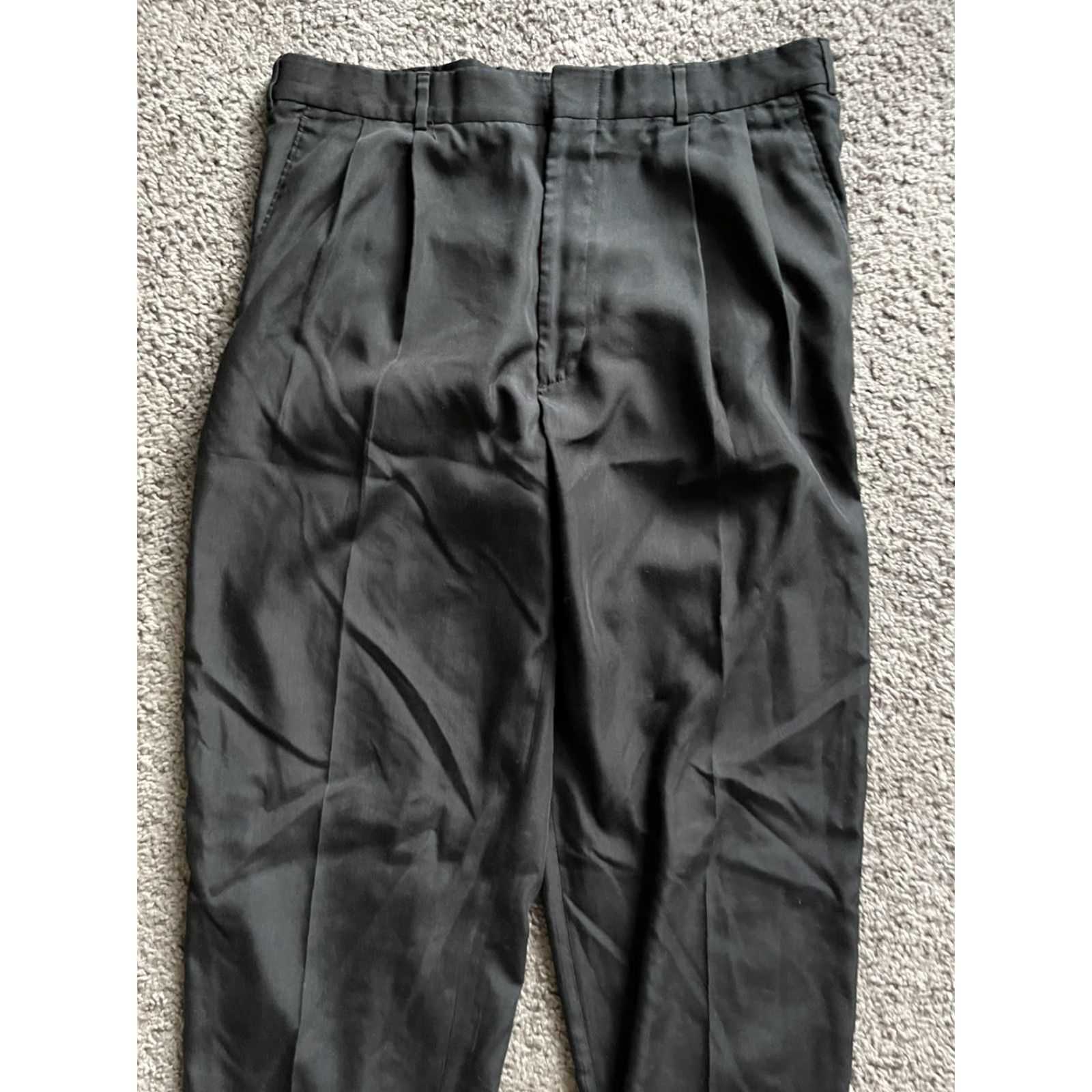 Perry Ellis Perry Ellis Portfolio Pleated Front Dress Pant Size 36x32 Cuffed Black Polyester Size US 36 / EU 52 - 2 Thumbnail