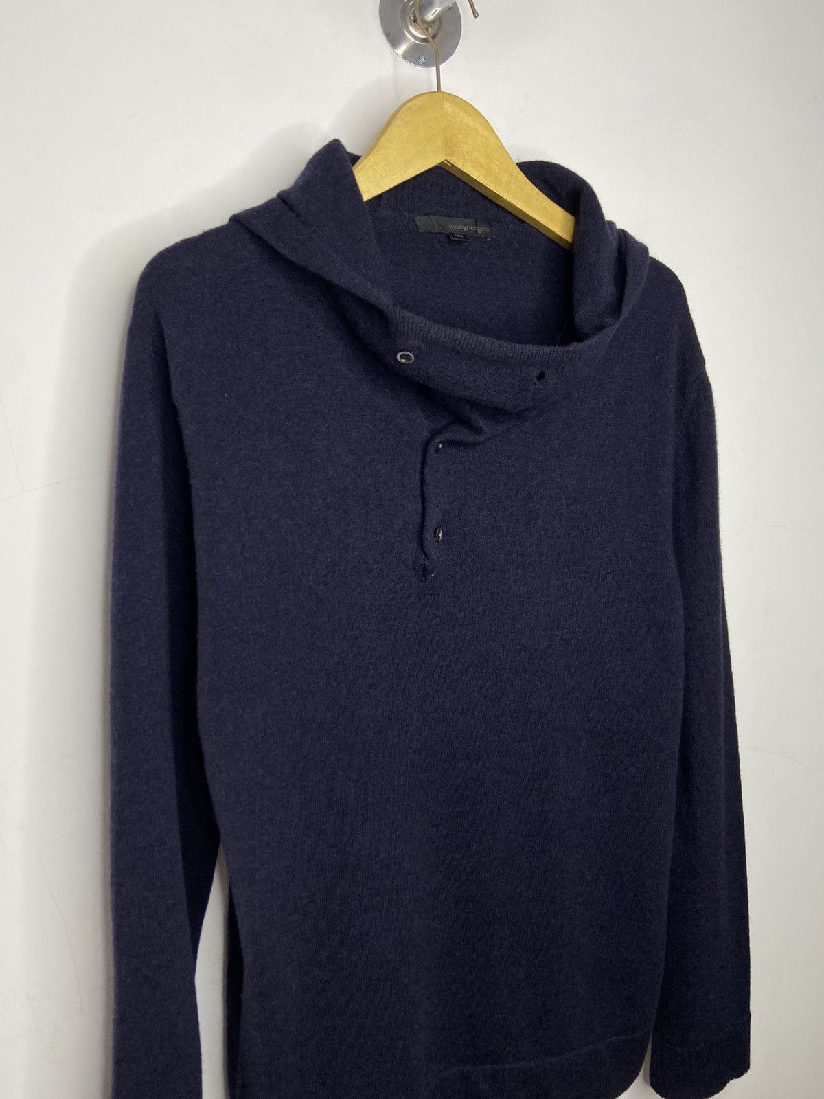 Wooyoungmi Wooyoungmi High Button Up Hooded Knit Wool Navy Size US M / EU 48-50 / 2 - 8 Thumbnail