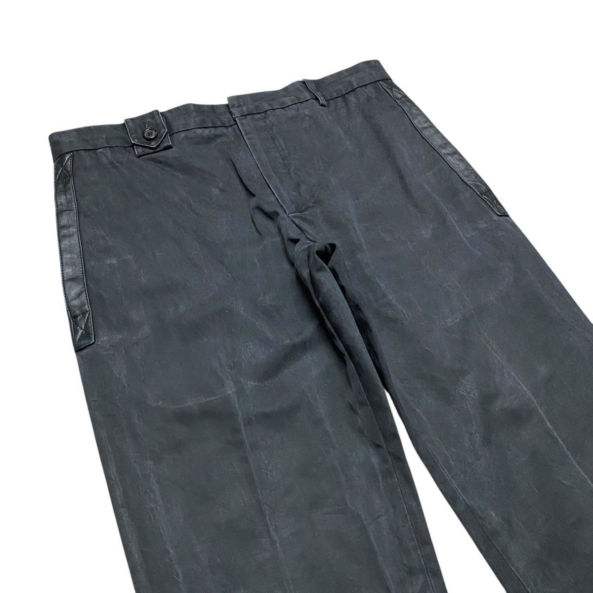 Dior × Hedi Slimane SS04 'STRIP' Dior Homme Black Faded Pants Leather Trimmed Size US 29 - 2 Thumbnail