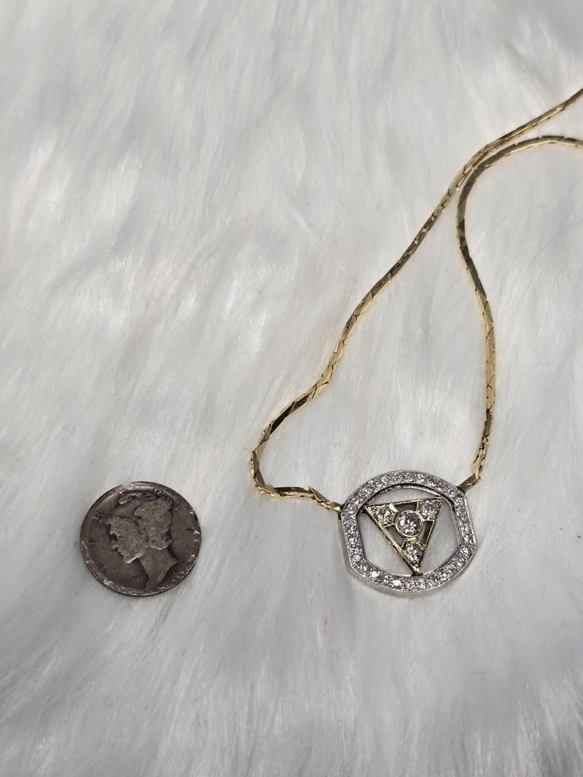 Antique Rivet Vtg 14k White Gold Art Deco Diamond Lavaliere Necklace Size ONE SIZE - 4 Thumbnail