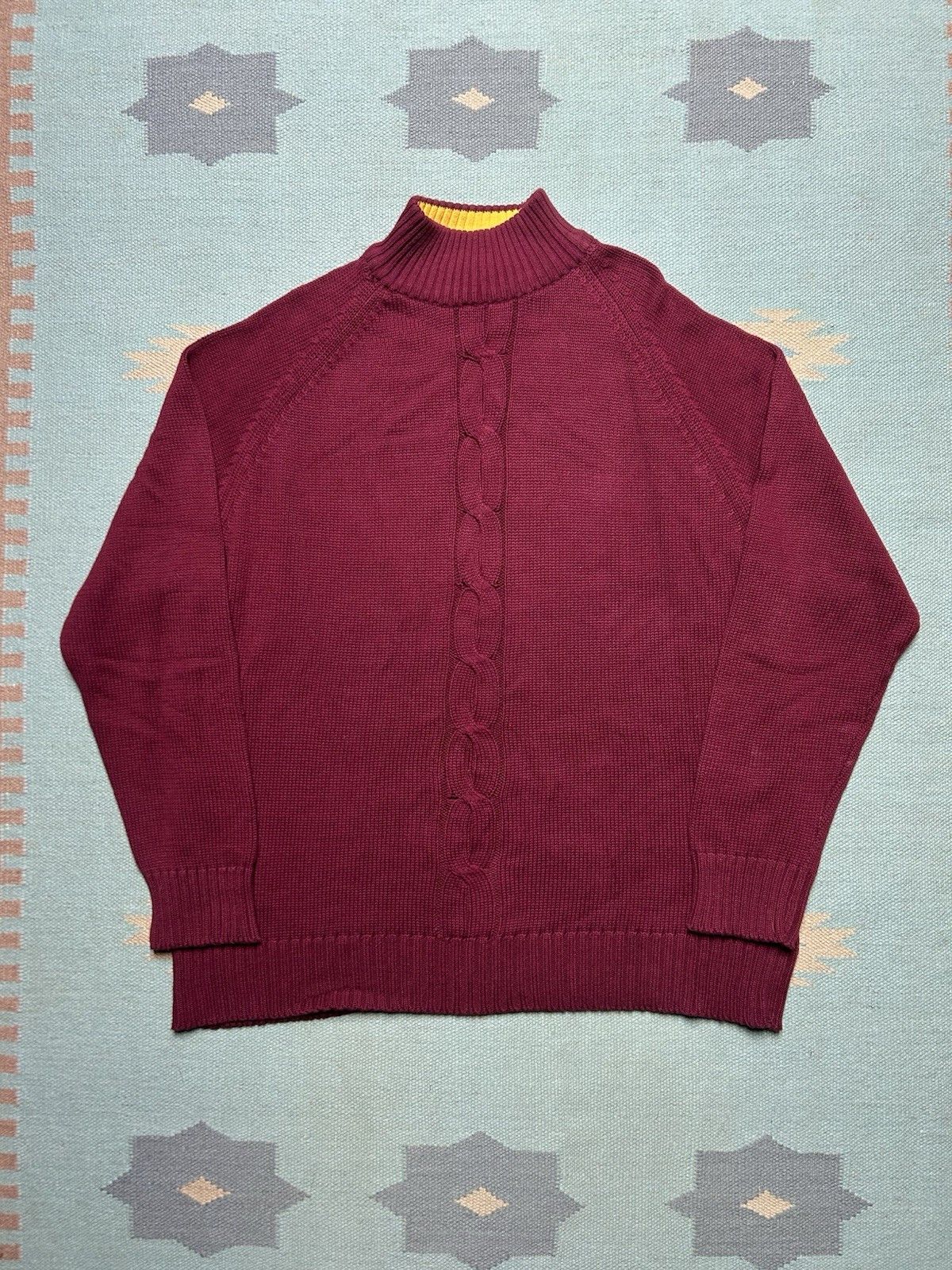 Vintage NEW Vtg cable knit sweater maroon burgundy cotton y2k NWT XL Size US XL / EU 56 / 4 - 1 Thumbnail