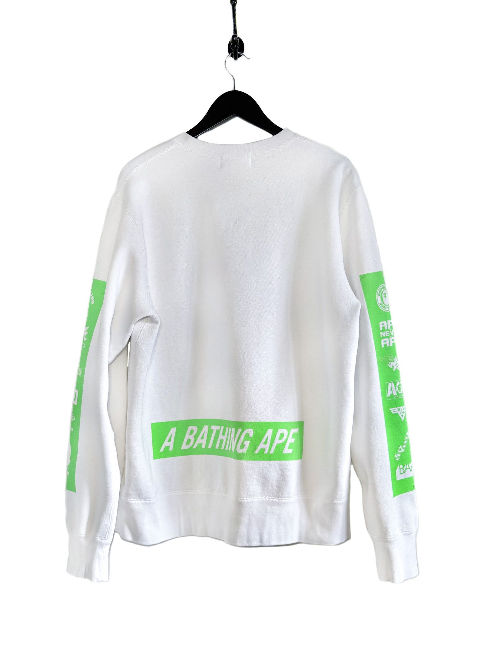 Bape Bape White Sweatshirt with Fluo Green Logo Size US XL / EU 56 / 4 - 5 Thumbnail