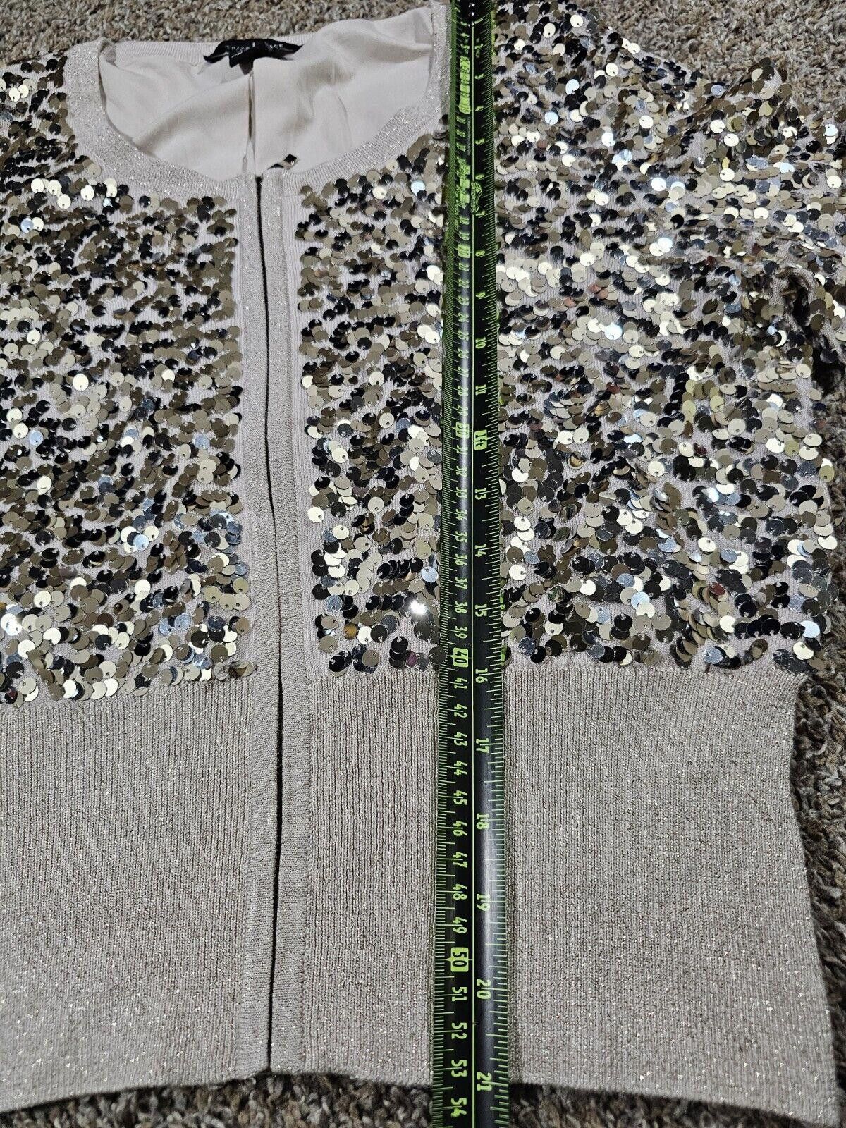 Designer White House Black Market Sequin Holiday Sweater M Full Zip Size M / US 6-8 / IT 42-44 - 4 Thumbnail