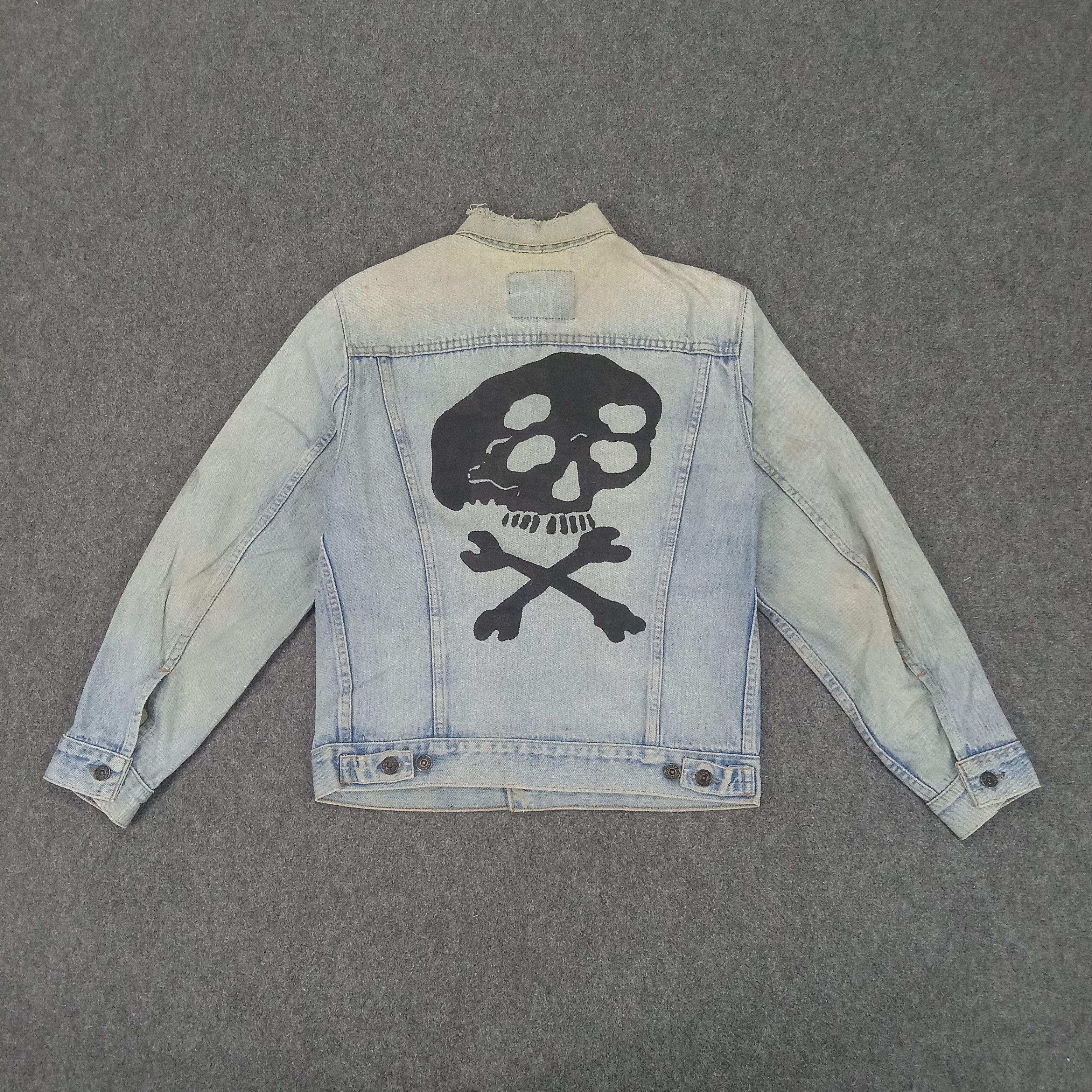 Levi's × Vintage Levi's 501 X Skulls Custom Art Bikers Denim Jacket Size US S / EU 44-46 / 1 - 1 Thumbnail