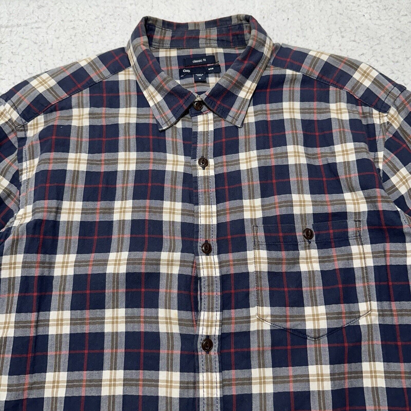 Gap GAP Men's Medium Button Down Pocket Shirt Blue Plaid Striped Size US L / EU 52-54 / 3 - 2 Thumbnail