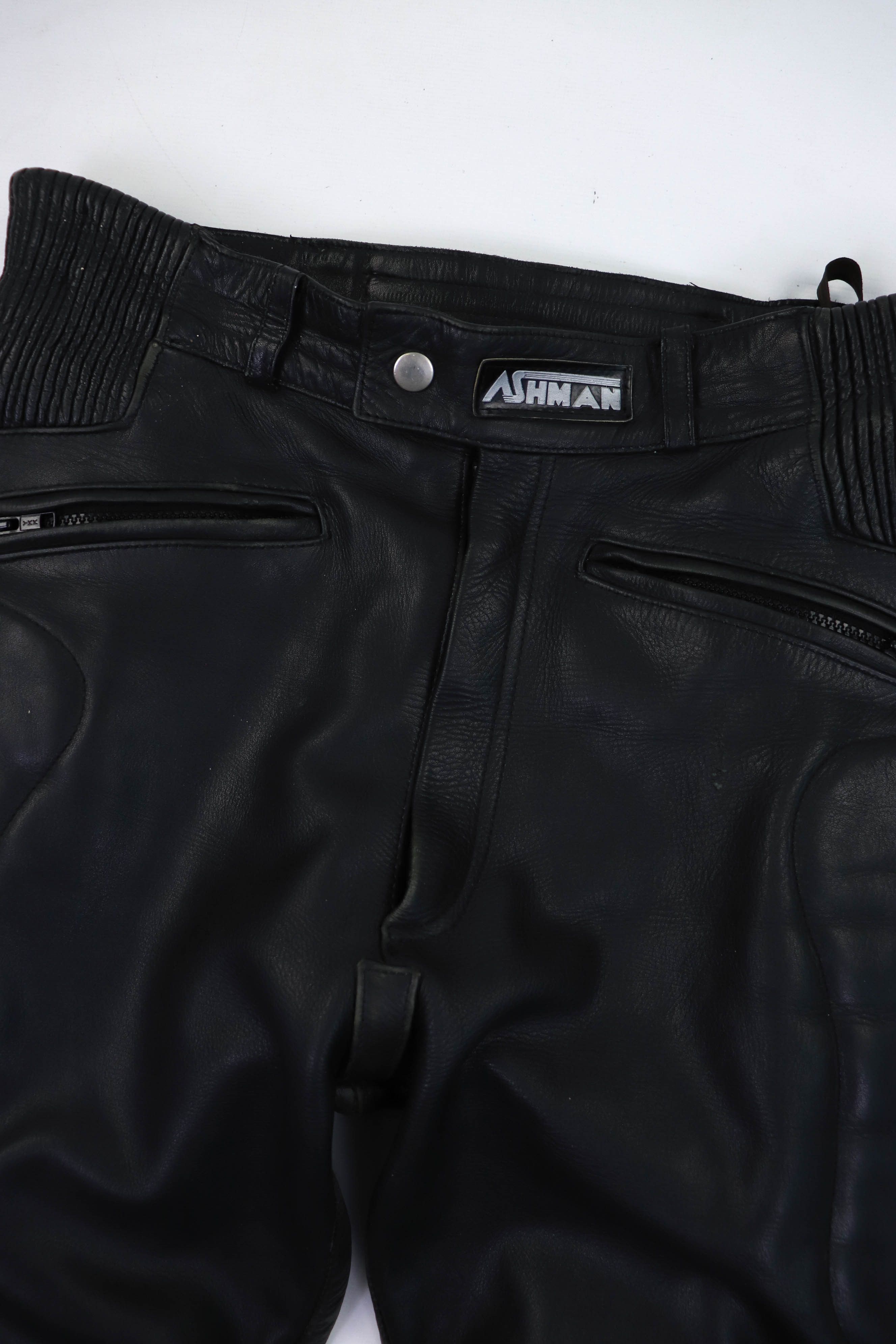 Genuine Leather 00s Vintage ASHMAN Black Genuine Cowhide Leather Biker Pants Size US 32 / EU 48 - 8 Thumbnail
