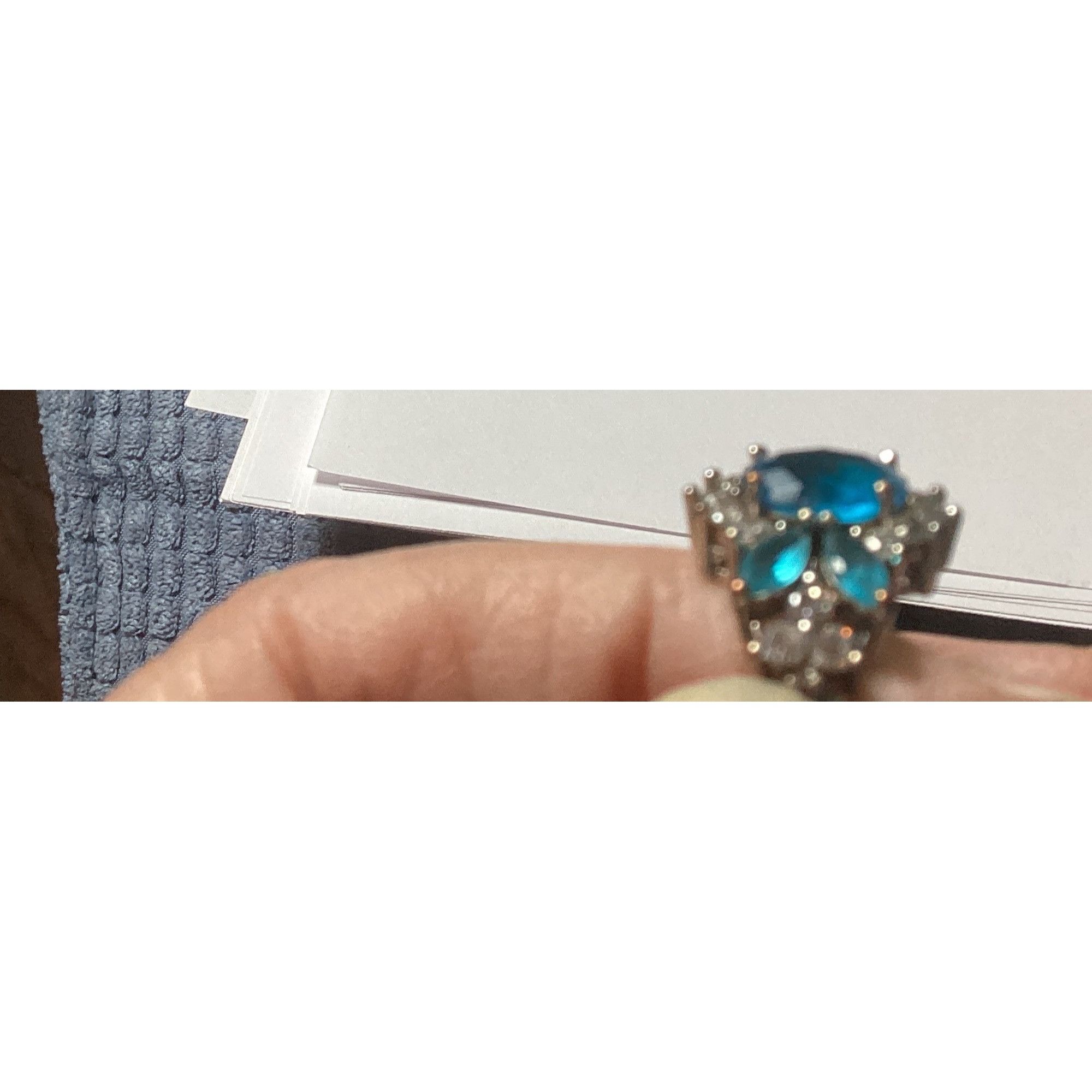 Other Sterling Silver Ring W/ Simulated Aquamarine & Crystal Gemst Size ONE SIZE - 3 Thumbnail