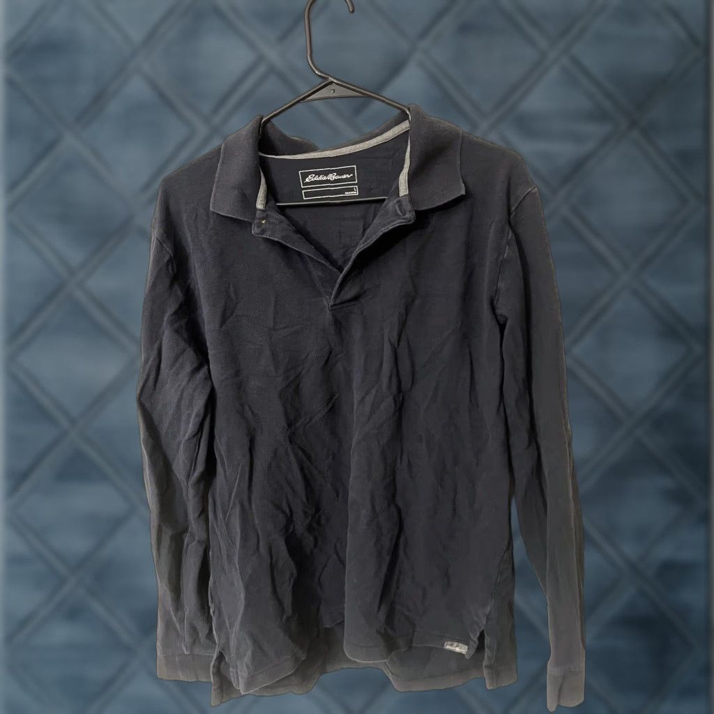 Eddie Bauer Eddie Bauer Polo Shirt Men L Black Long Sleeve Casual Adult Cotton Distressed Regular Knit Shirt Polo Mens Black Cotton Eddie Bauer Size US L / EU 52-54 / 3 - 1 Thumbnail