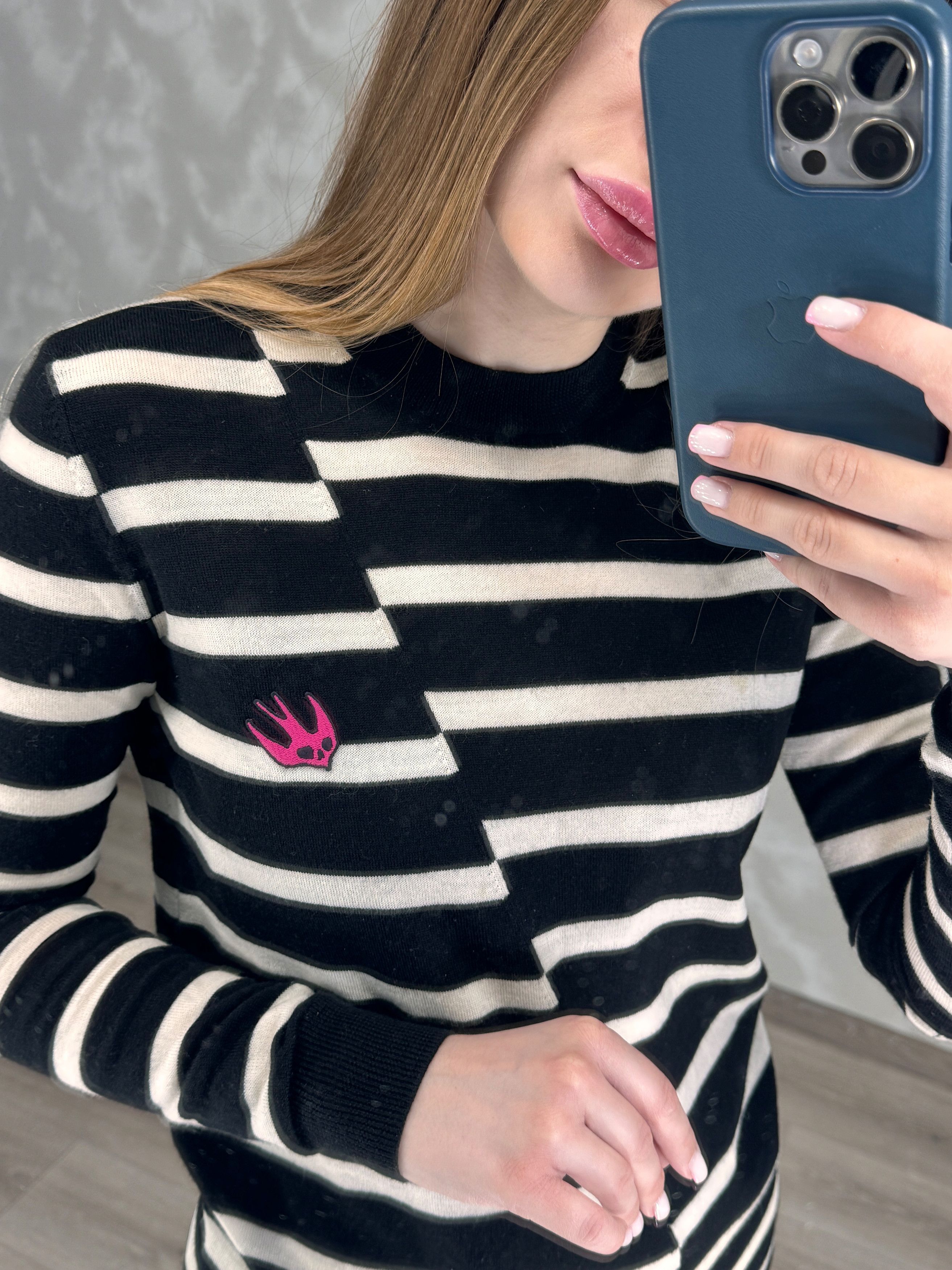 Alexander McQueen × MCQ McQ Alexander McQueen Striped Sweater Embroidered Swallow Size XXS / US 00 / IT 34 - 1 Thumbnail